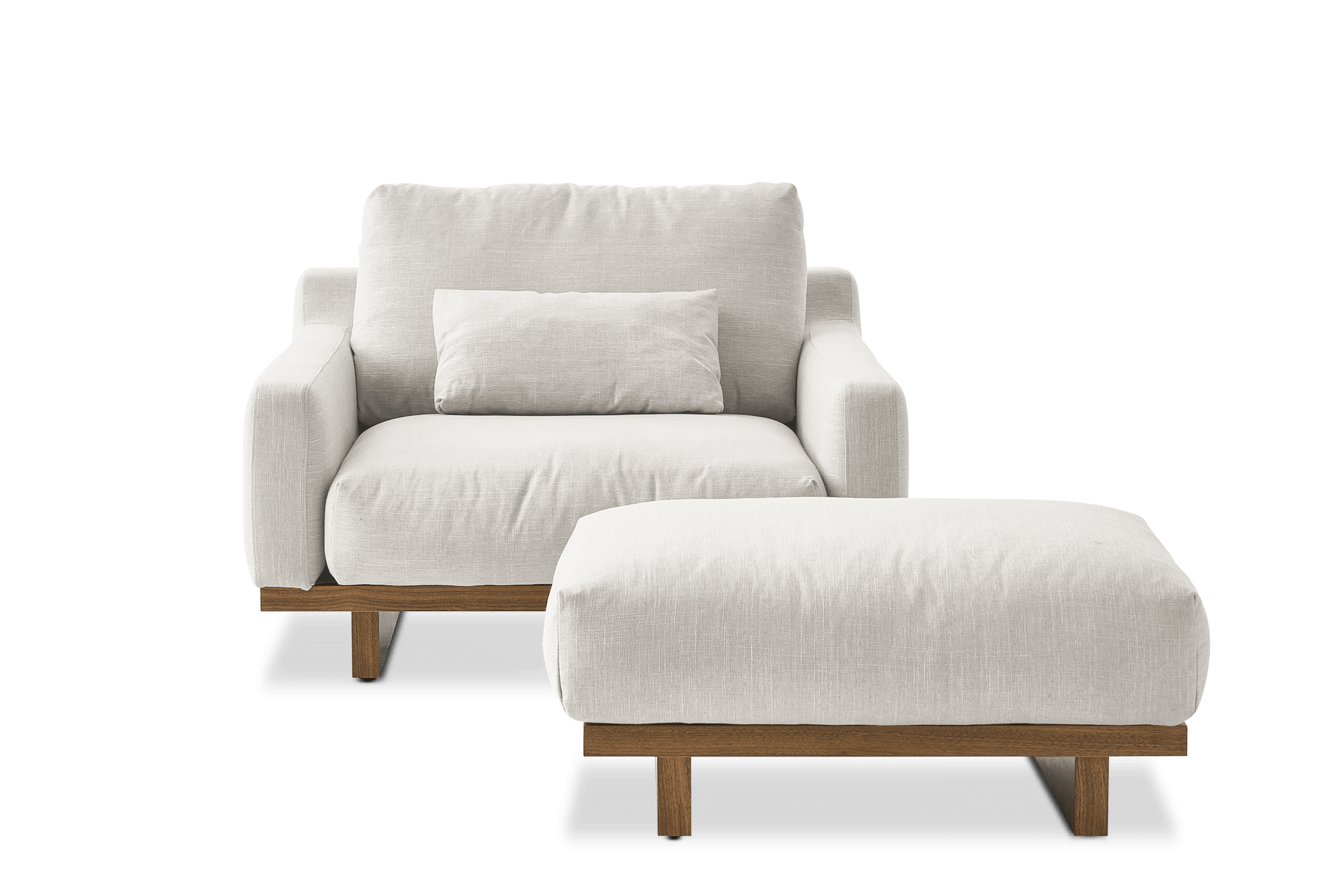 Mori Armchair with Ottoman, (Performance Genova) Oat (Walnut)