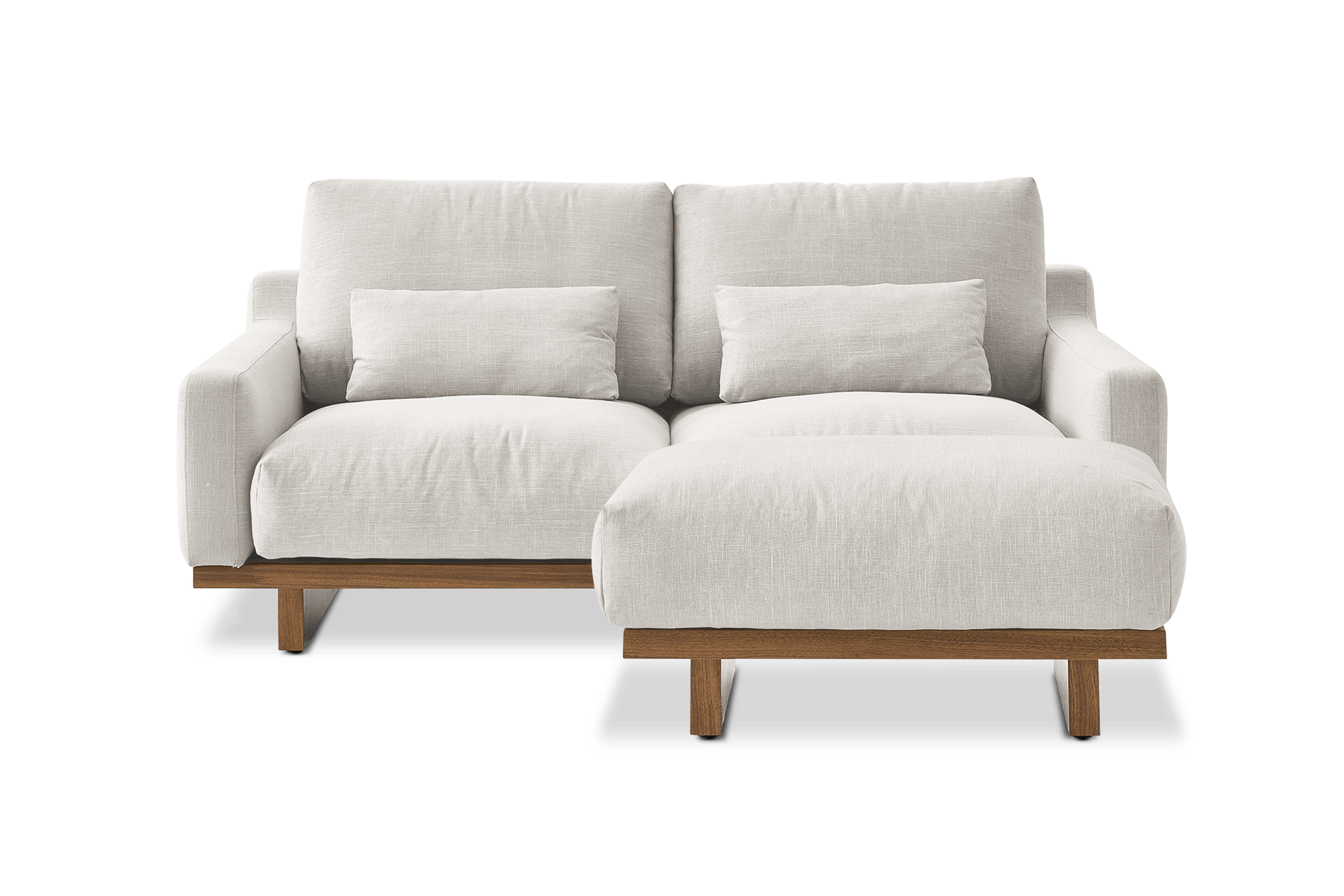 Mori Loveseat with Ottoman, (Performance Linen Weave) Sand (Walnut)
