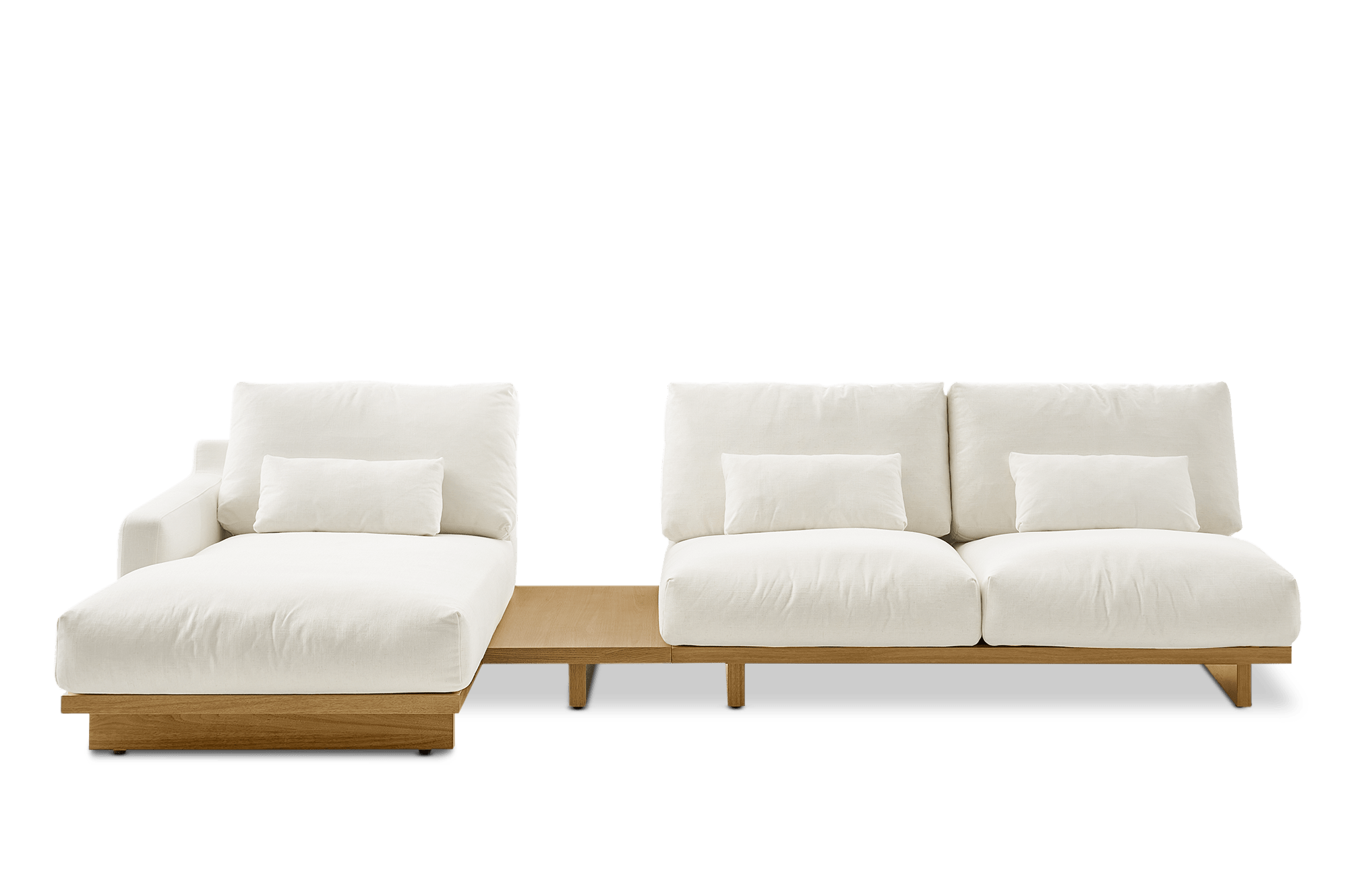 Mori Armless Chaise Sofa Left Facing with Side Table (Performance Genova) Oat (Natural)