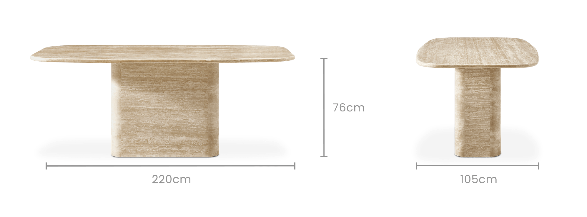 dimension of Belmont Travertine Rectangular Dining Table