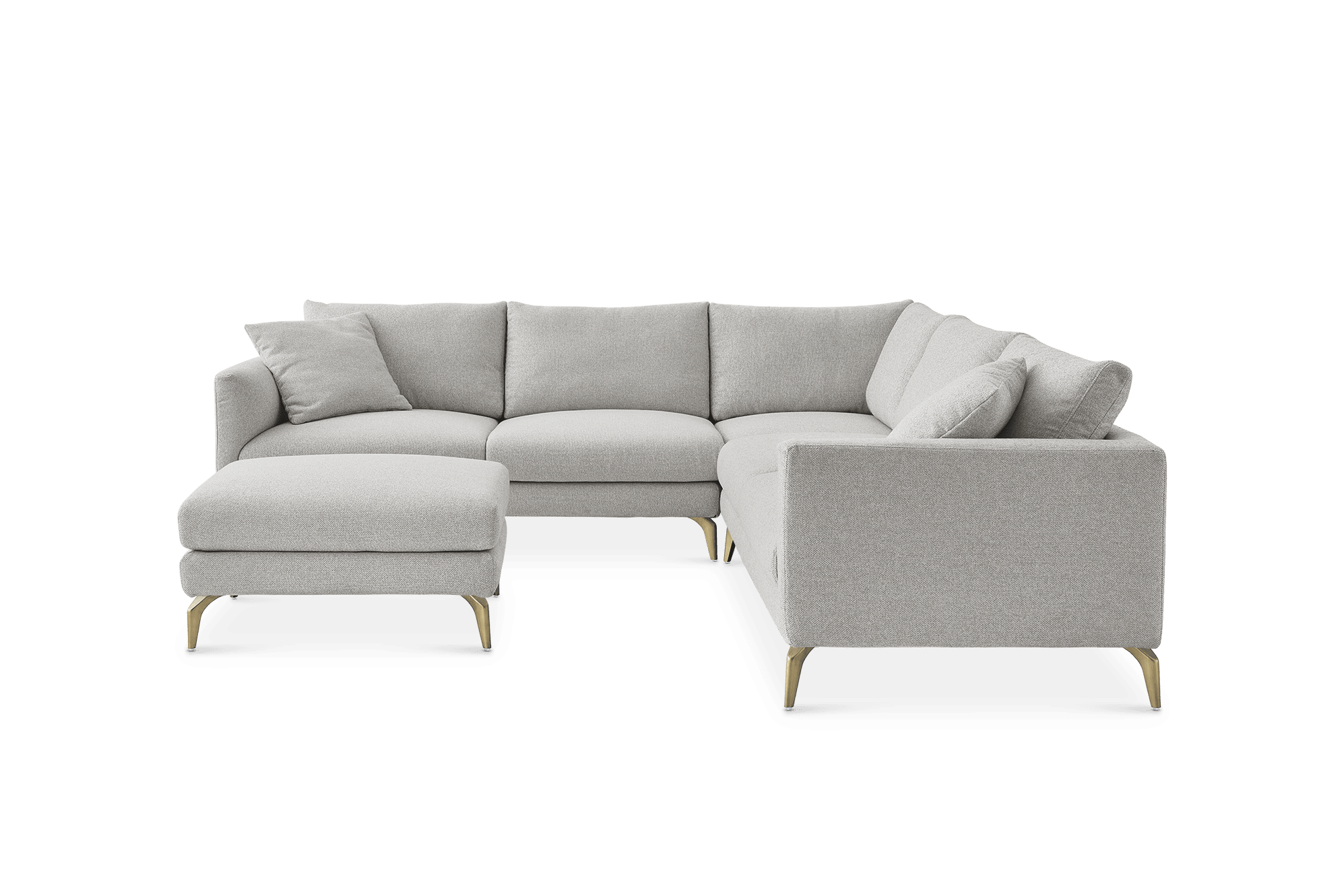 Lena L-Shaped Sectional Sofa with Ottoman, (Performance Hugo) Greige (Brass Legs)