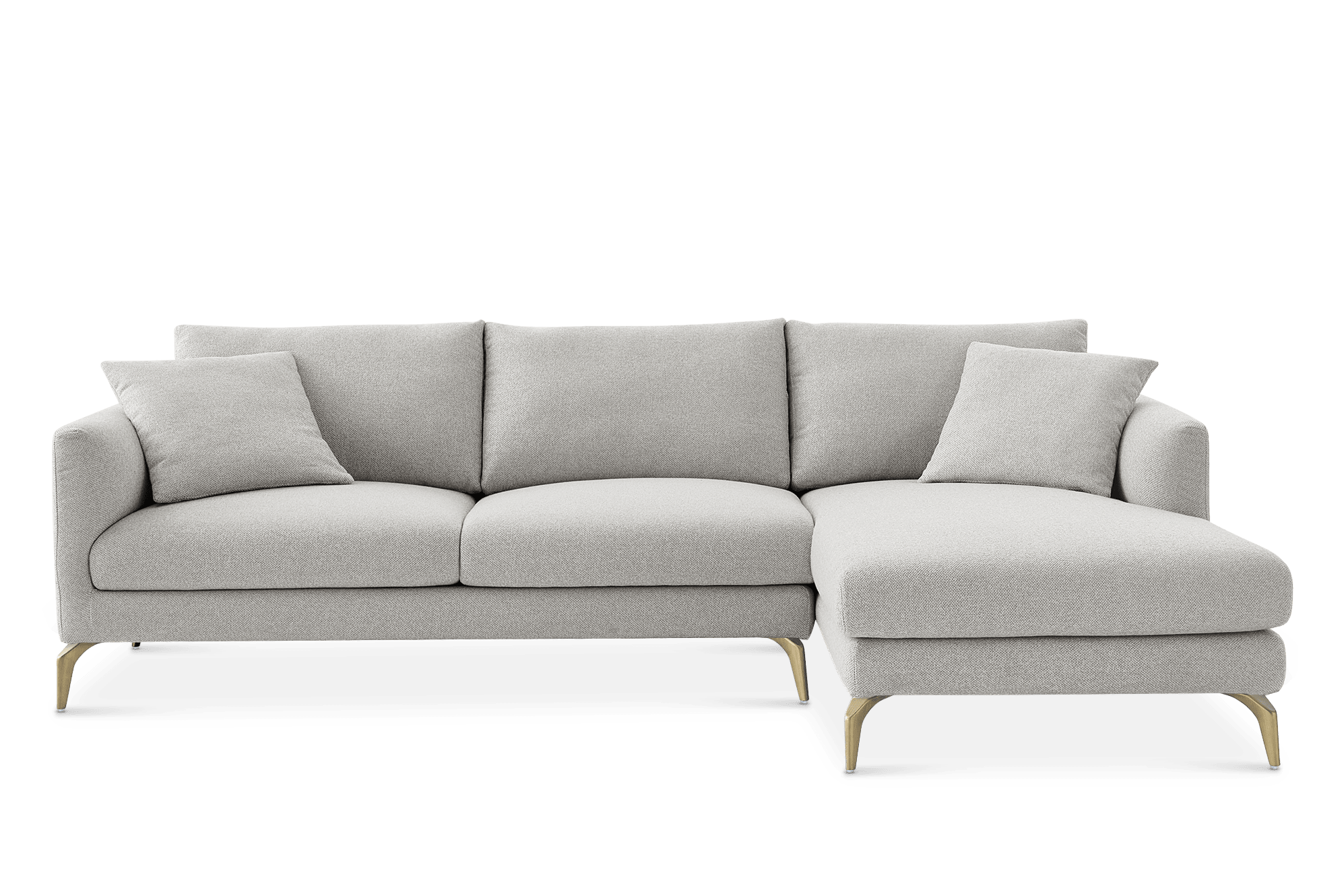 Lena Chaise Sofa Right Facing, (Performance Hugo) Greige (Brass Legs)