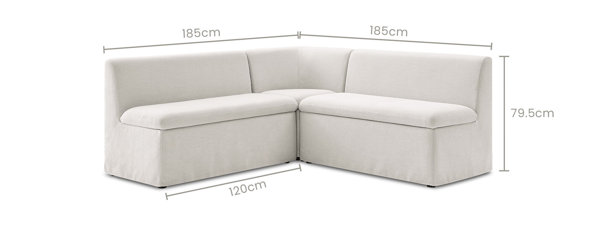 dimension of Callie Slipcover Extended L-Shaped Storage Banquette