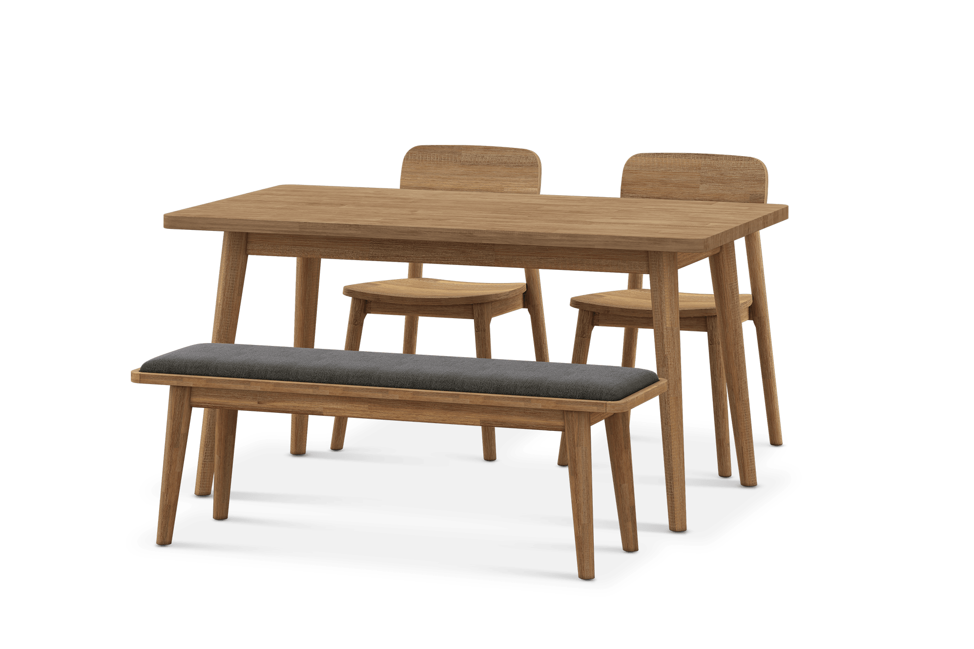 Seb Dining Table Table 59.1" with 2 Wooden Chairs and 51.2" Bench, (Performance Twill) Slate