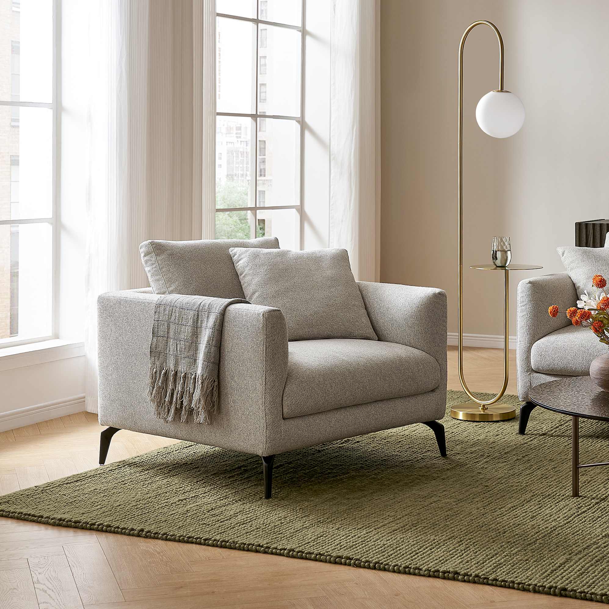 Lena Armchair, (Performance Hugo) Greige (Matte Black Legs) lifestyle