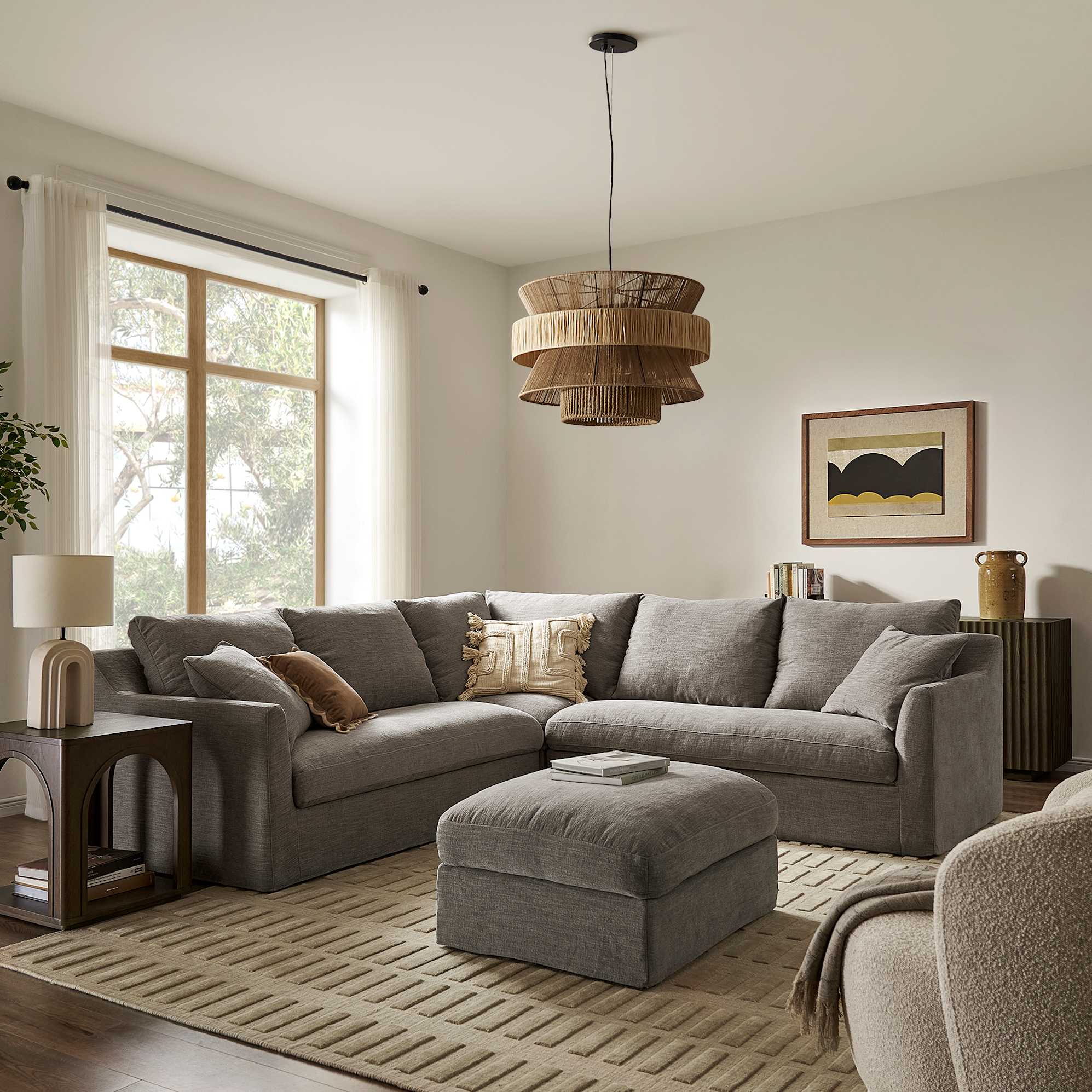 Agnes Slipcover Storage L-Shaped Sofa with Footstool, (Sadie) Ash lifestyle