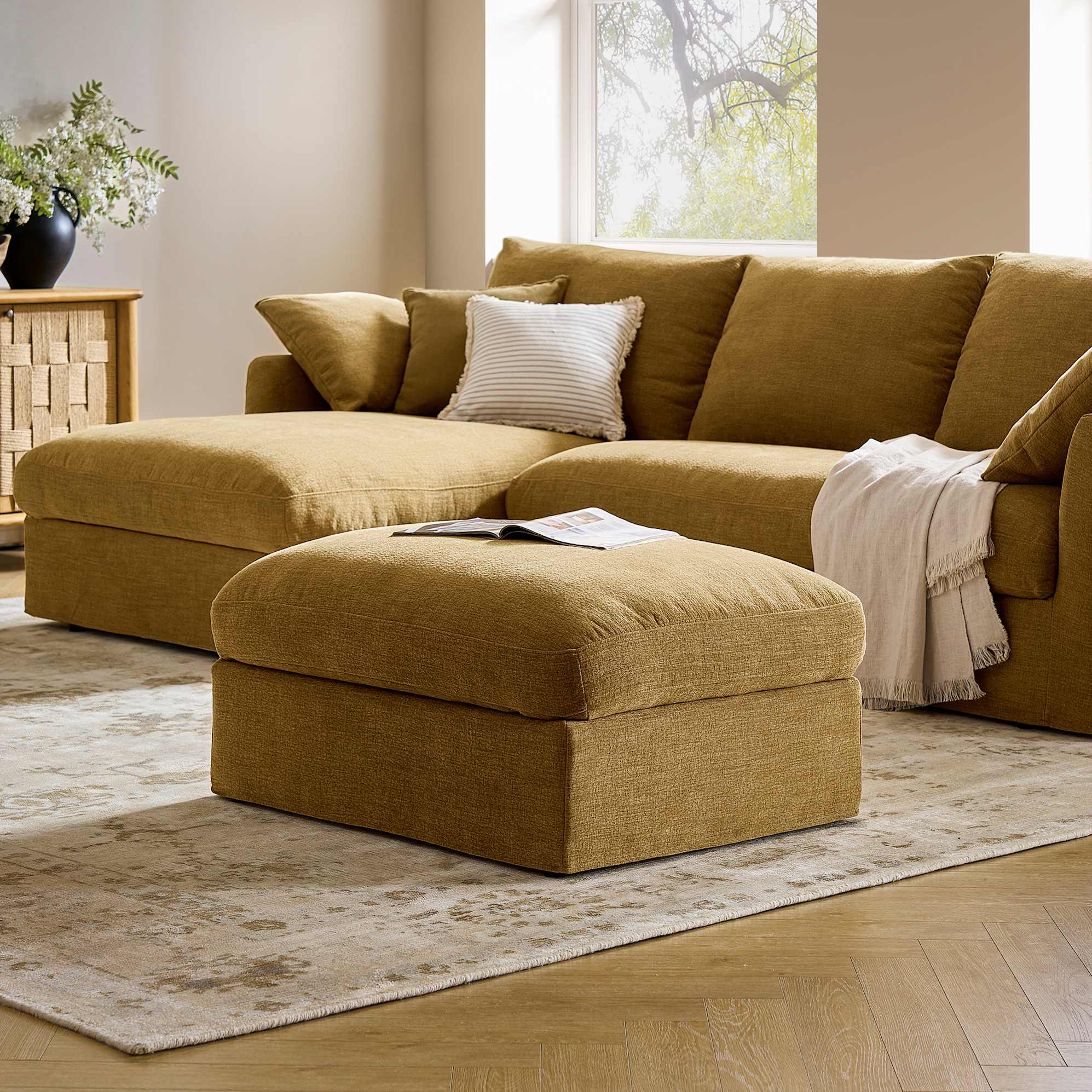 Agnes Slipcover Storage Chaise Sofa with Footstool 5