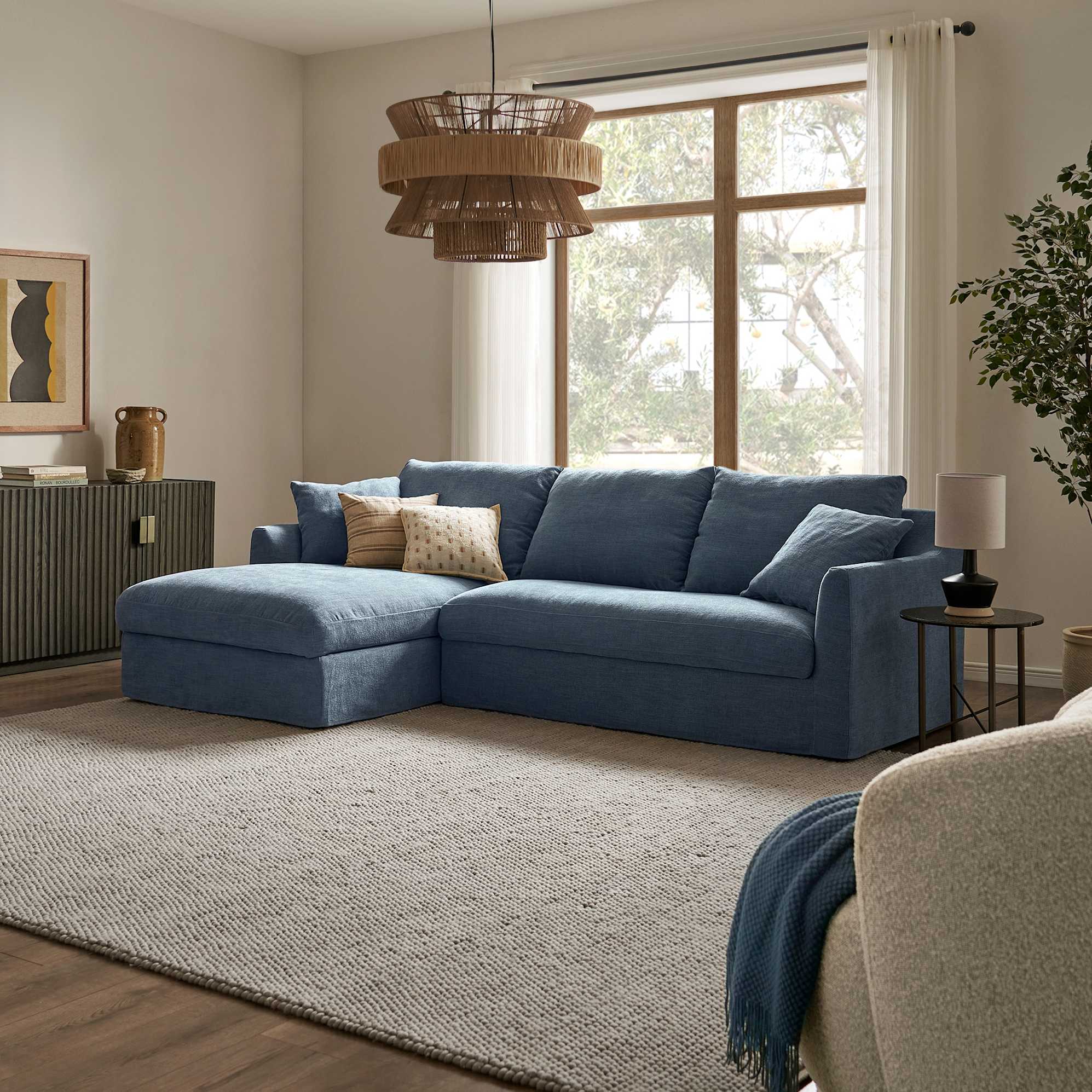 Agnes Slipcover Storage Chaise Sectional Sofa Left Facing, (Sadie) Dusty Blue lifestyle