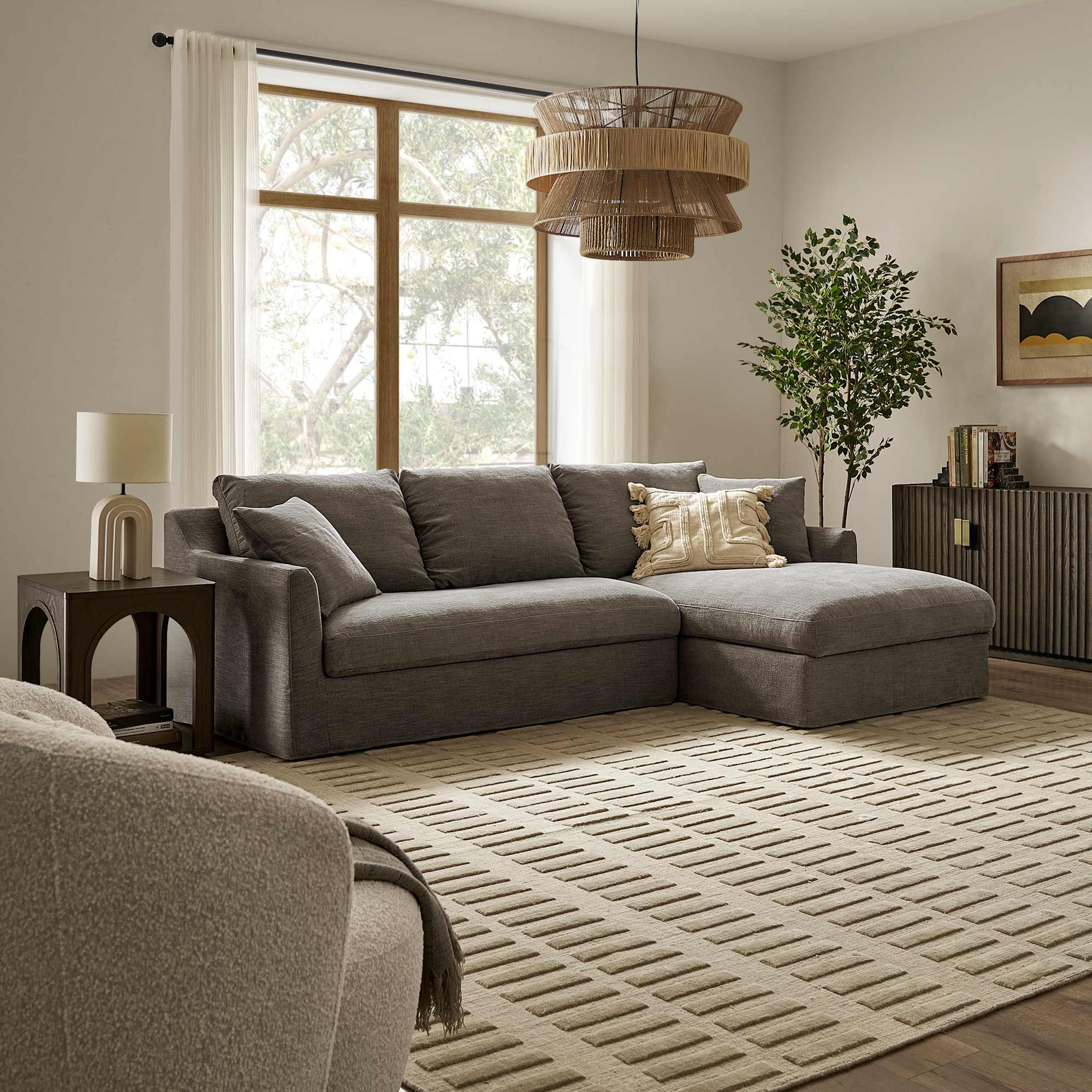 Agnes Slipcover Storage Chaise Sectional Sofa Right Facing, (Sadie) Ash lifestyle