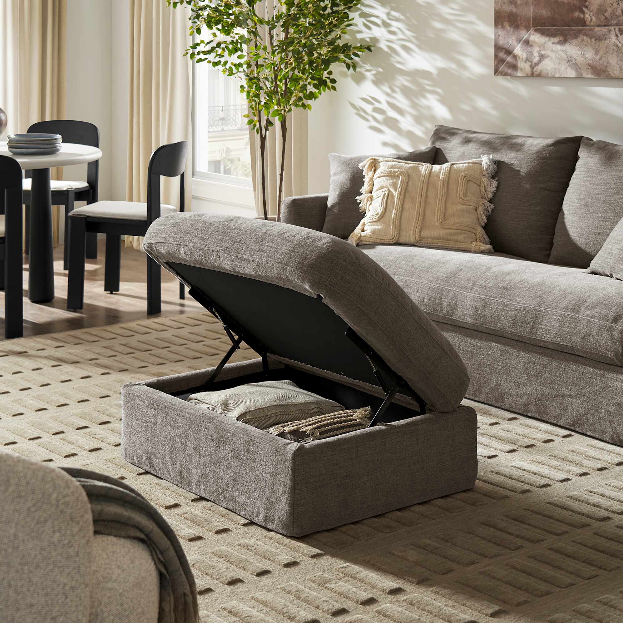 Agnes Slipcover Storage Ottoman, (Sadie) Ash lifestyle