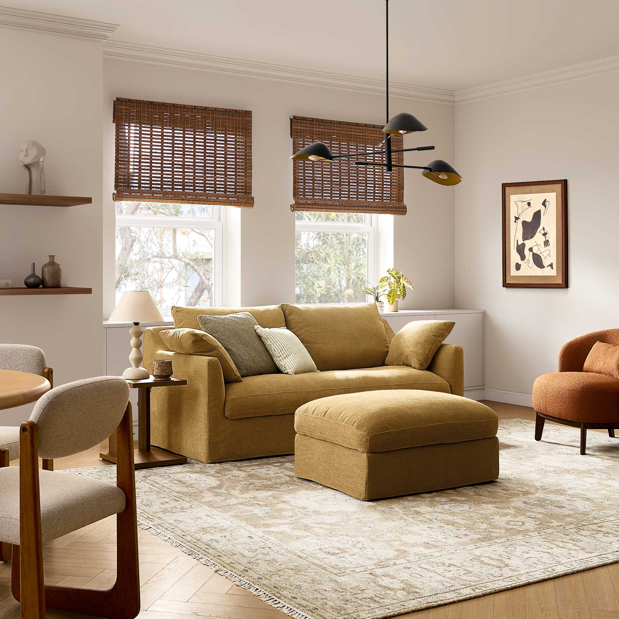 Agnes Slipcover Storage Sofa 79.9" with Ottoman, (Sadie) Mustard Brown lifestyle