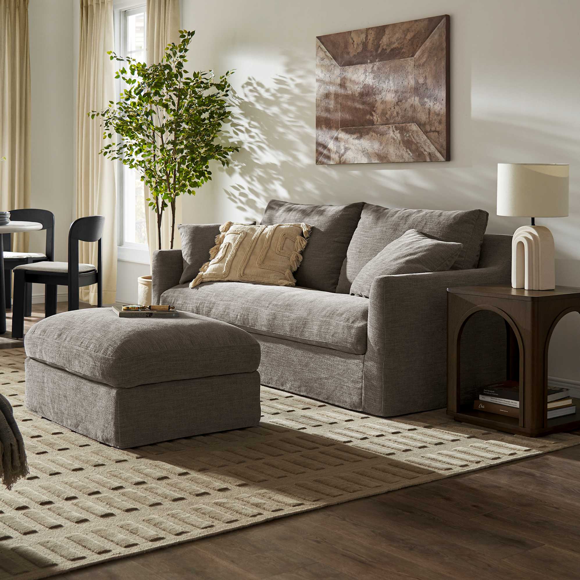 Agnes Slipcover Storage Loveseat with Ottoman, (Sadie) Ash