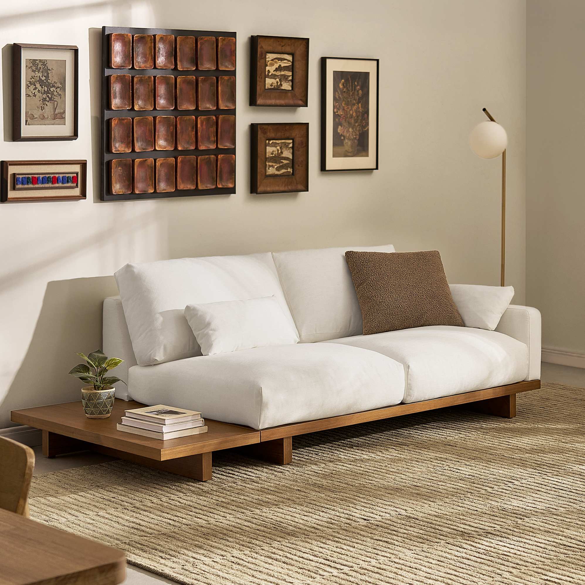 Mori Right Facing 2 Seater Couch, (Performance Genova) Alpine (Walnut)