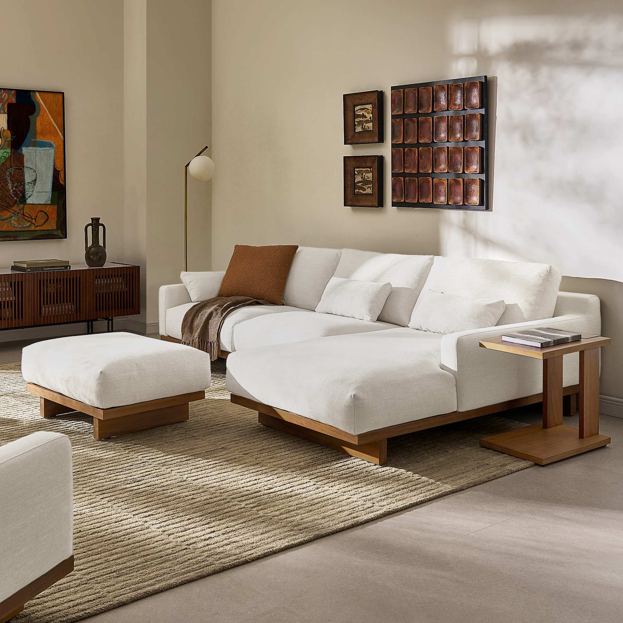Mori Chaise Sectional Sofa Right Facing, (Performance Genova) Alpine (Walnut) lifestyle