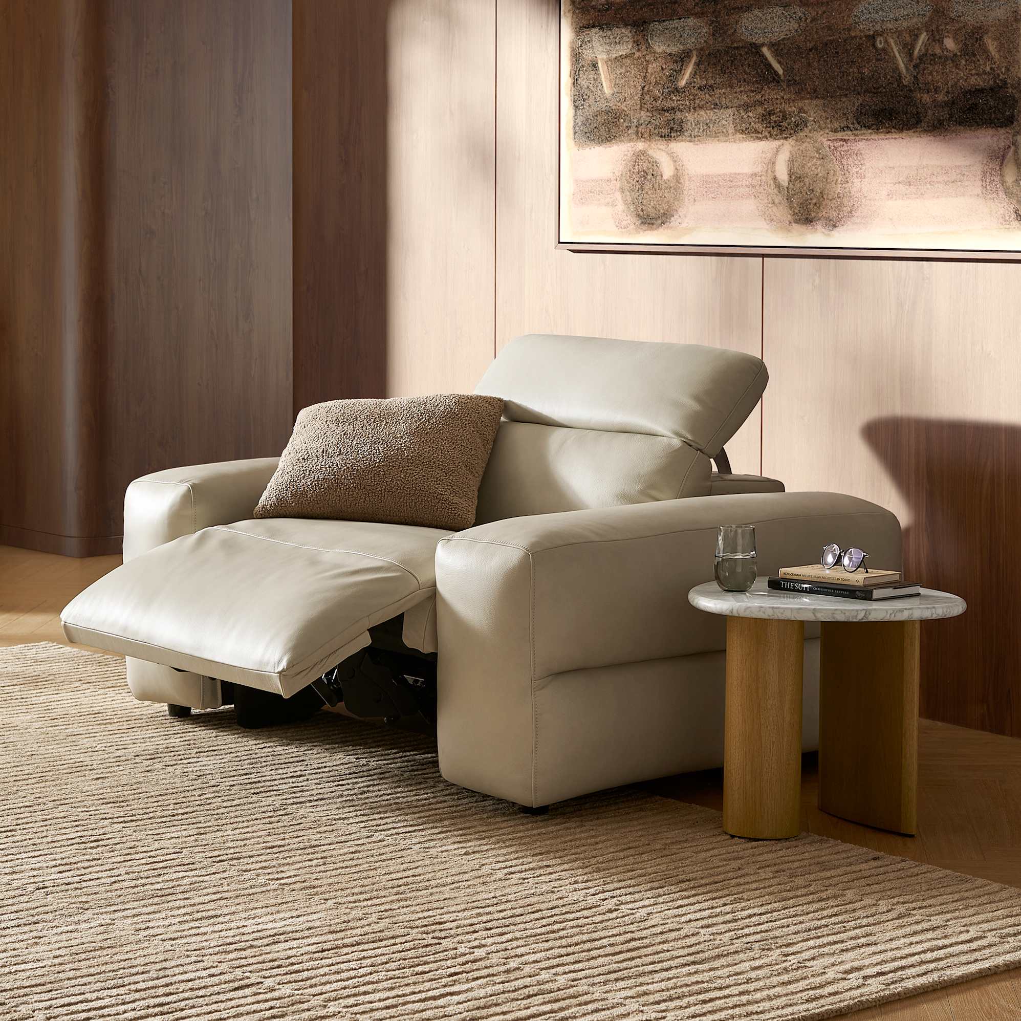 Jaron Leather Wide Arm Power Recliner Armchair, (Marche) Ivory lifestyle