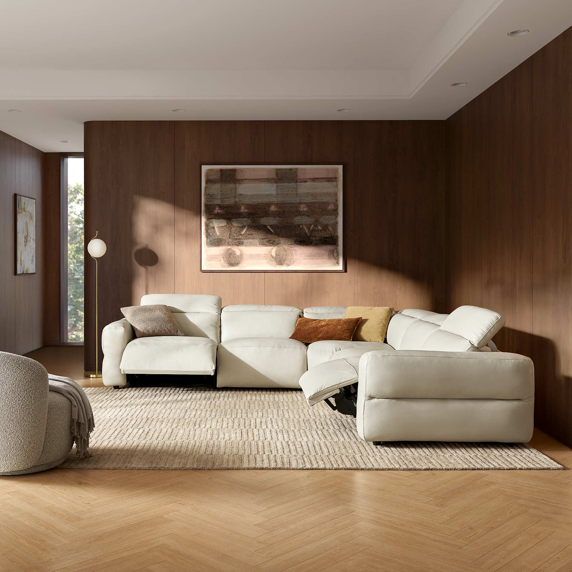 Jaron Leather L-Shaped Sectional Slim Arm Sofa, (Marche) Ivory lifestyle