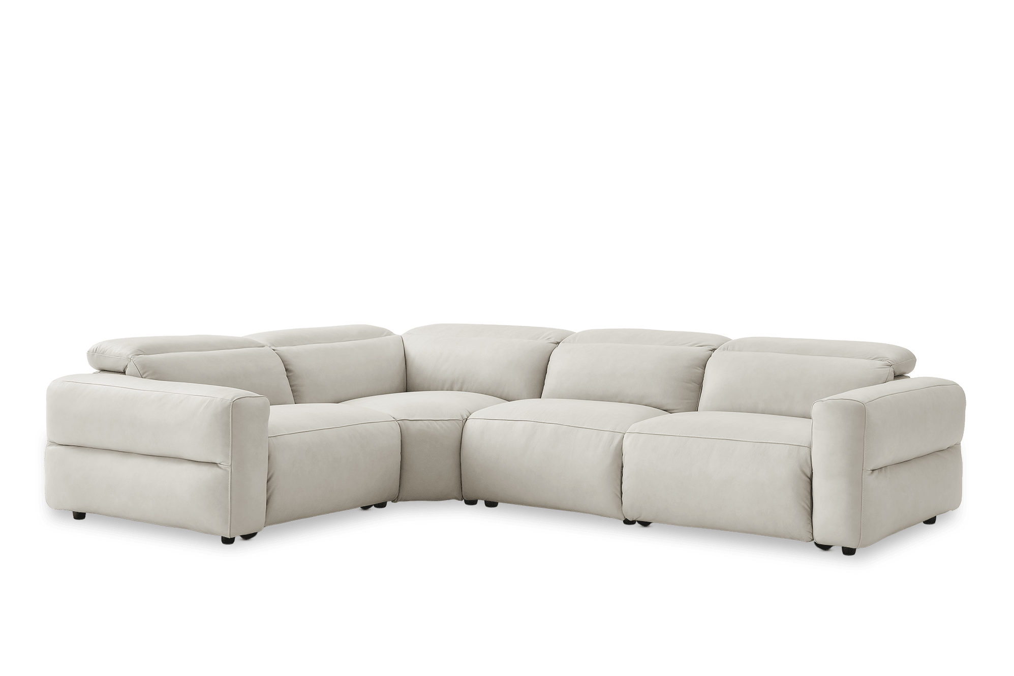 Jaron Leather Chaise Sectional Slim Arm Sofa, (Marche) Ivory