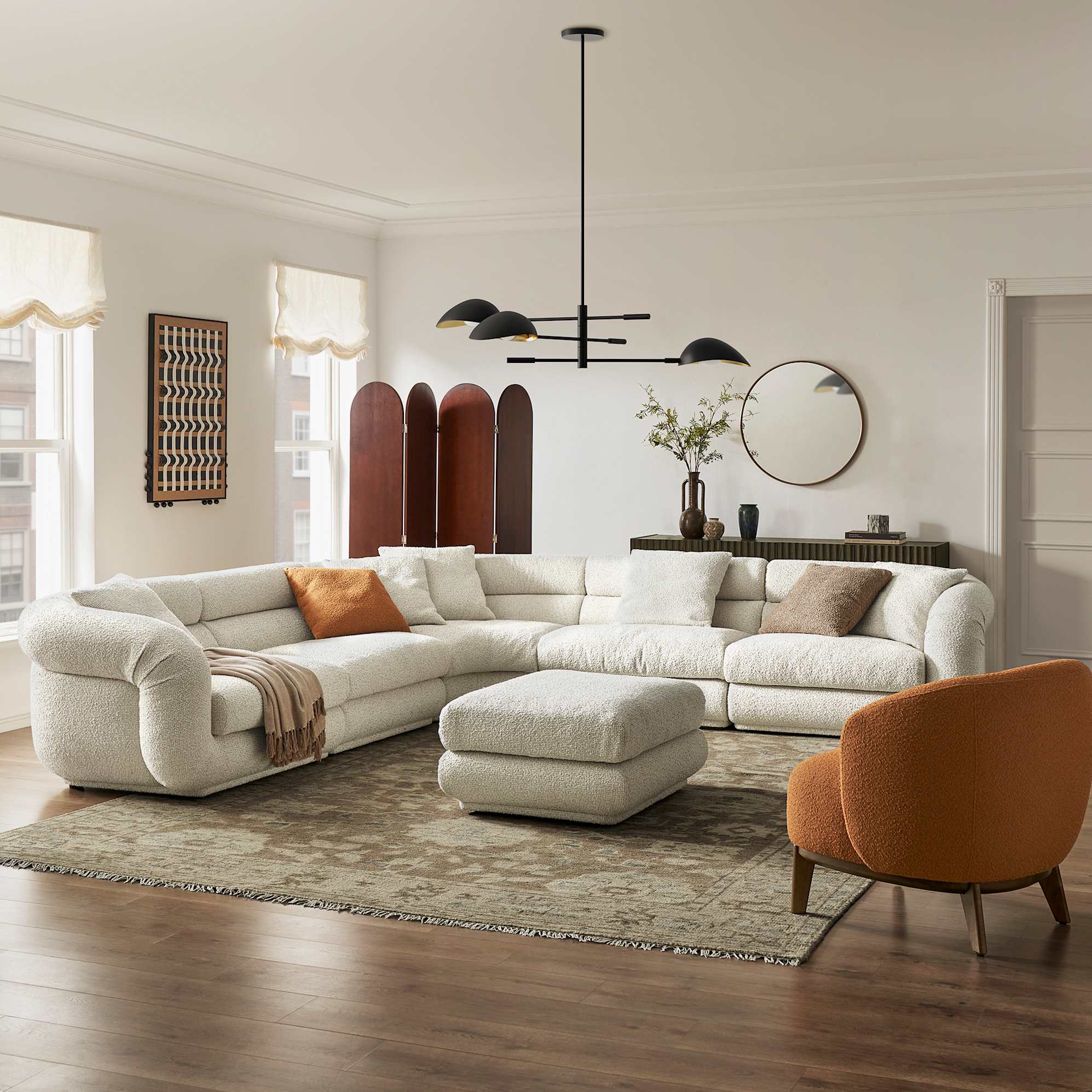 Solari L-Shaped Sectional Sofa with Ottoman, (Performance Maeve) Cream lifestyle