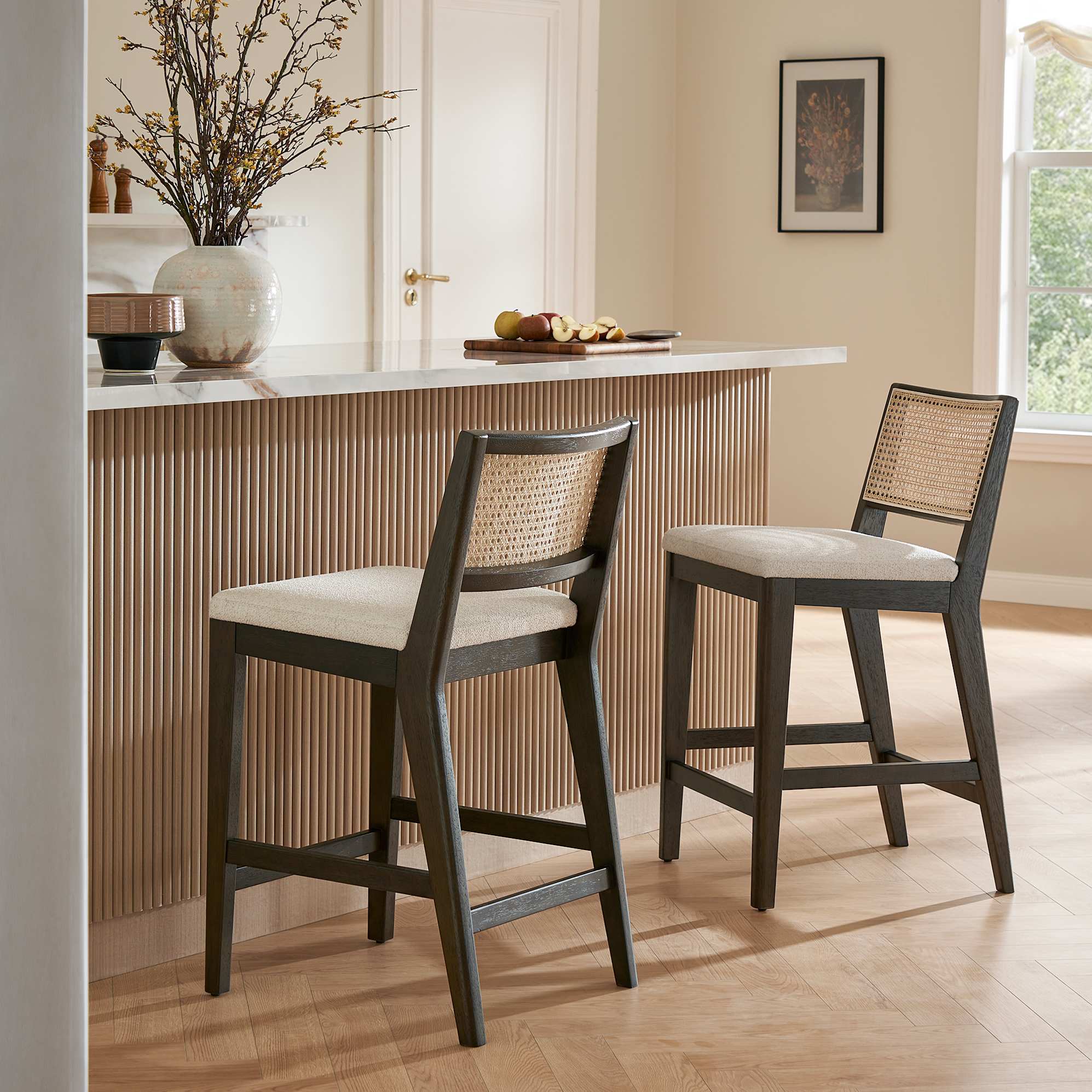 Sloane Cane Counter Stool, (Performance Arvo) Dune (Grey Oak) lifestyle