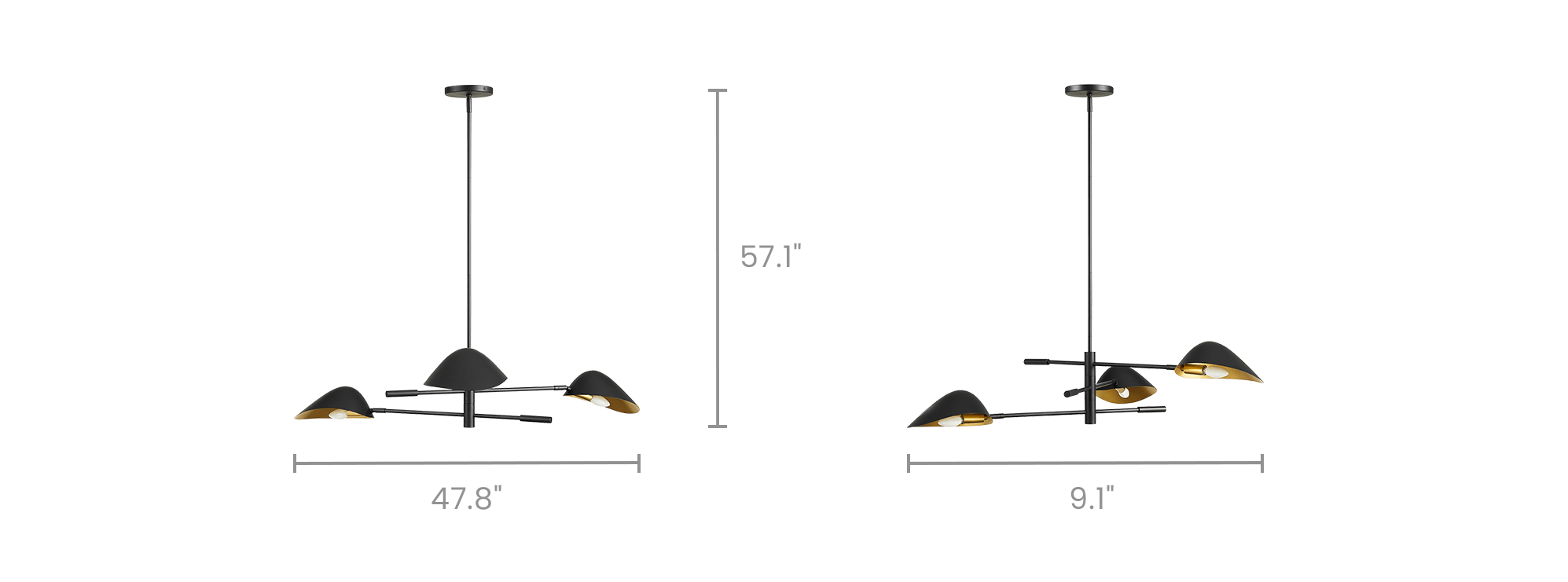 dimension of Benedict 3-Light Chandelier 