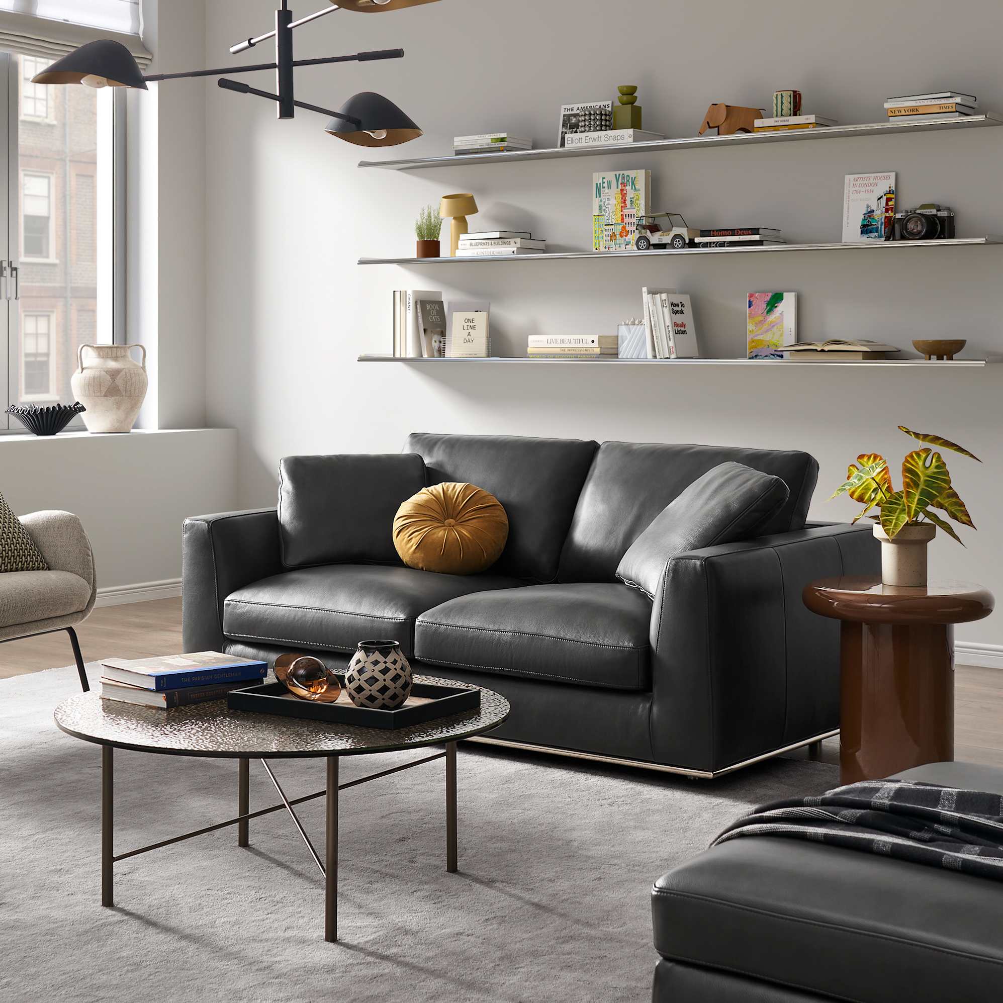 Hamilton Leather Loveseat, (Marche) Graphite lifestyle