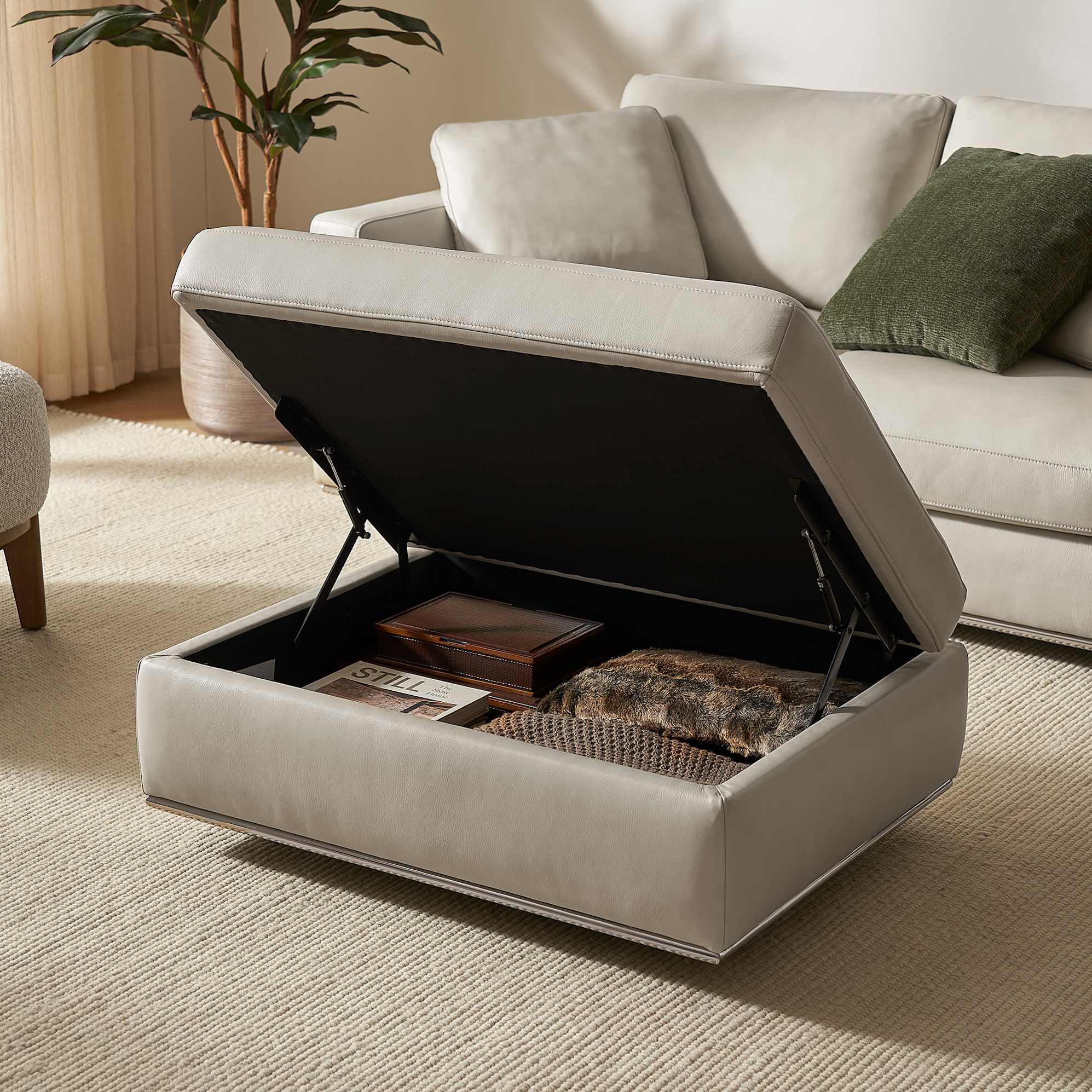 Hamilton Leather Storage Ottoman, (Marche) Ivory lifestyle