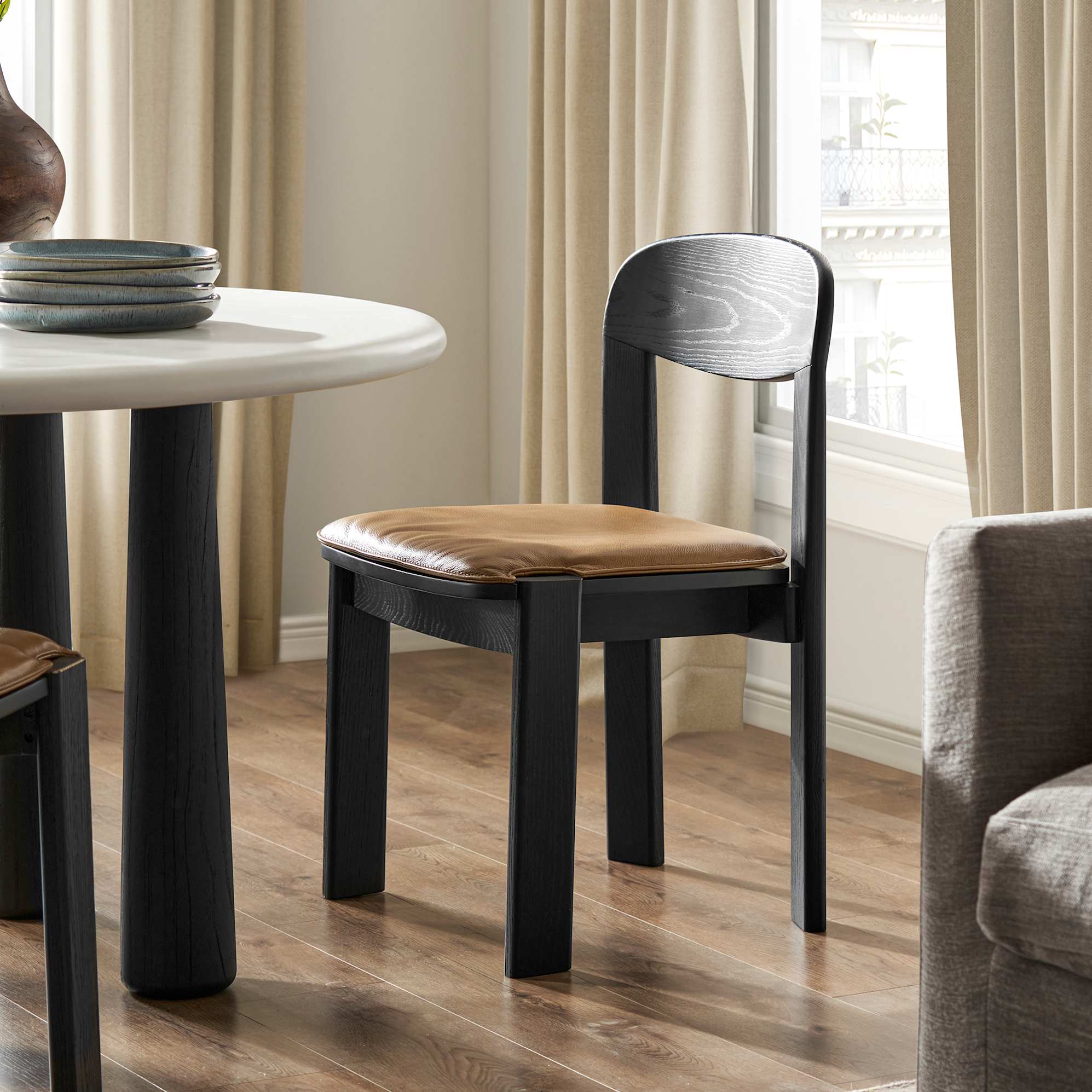 Anya Leather Dining Chair Set of 2, (Lugano) Caramel (Black) lifestyle