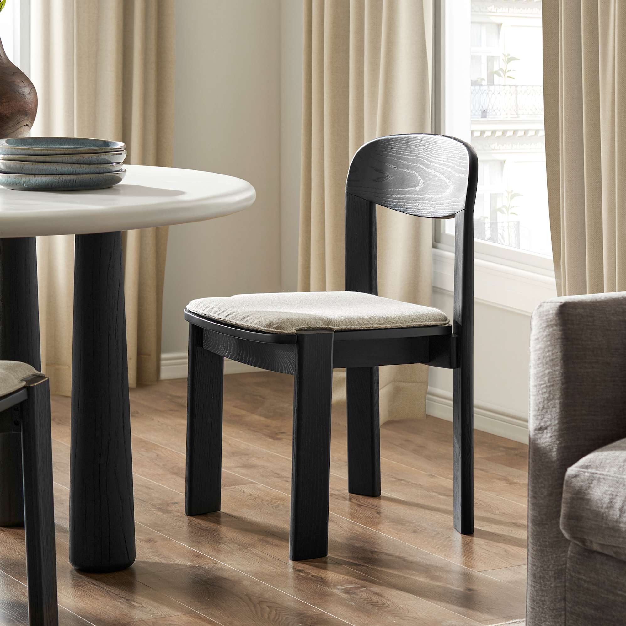 Anya Dining Chair Set of 2, (Performance Twill) Creamy White (Black) lifestyle