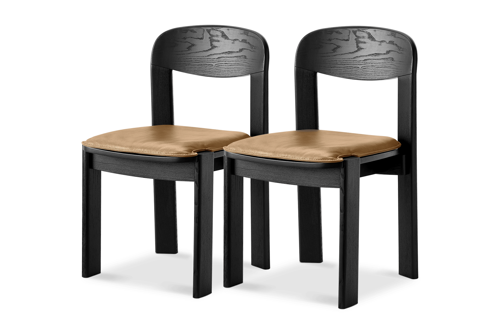 Anya Leather Dining Chair Set of 2, (Lugano) Caramel (Black)