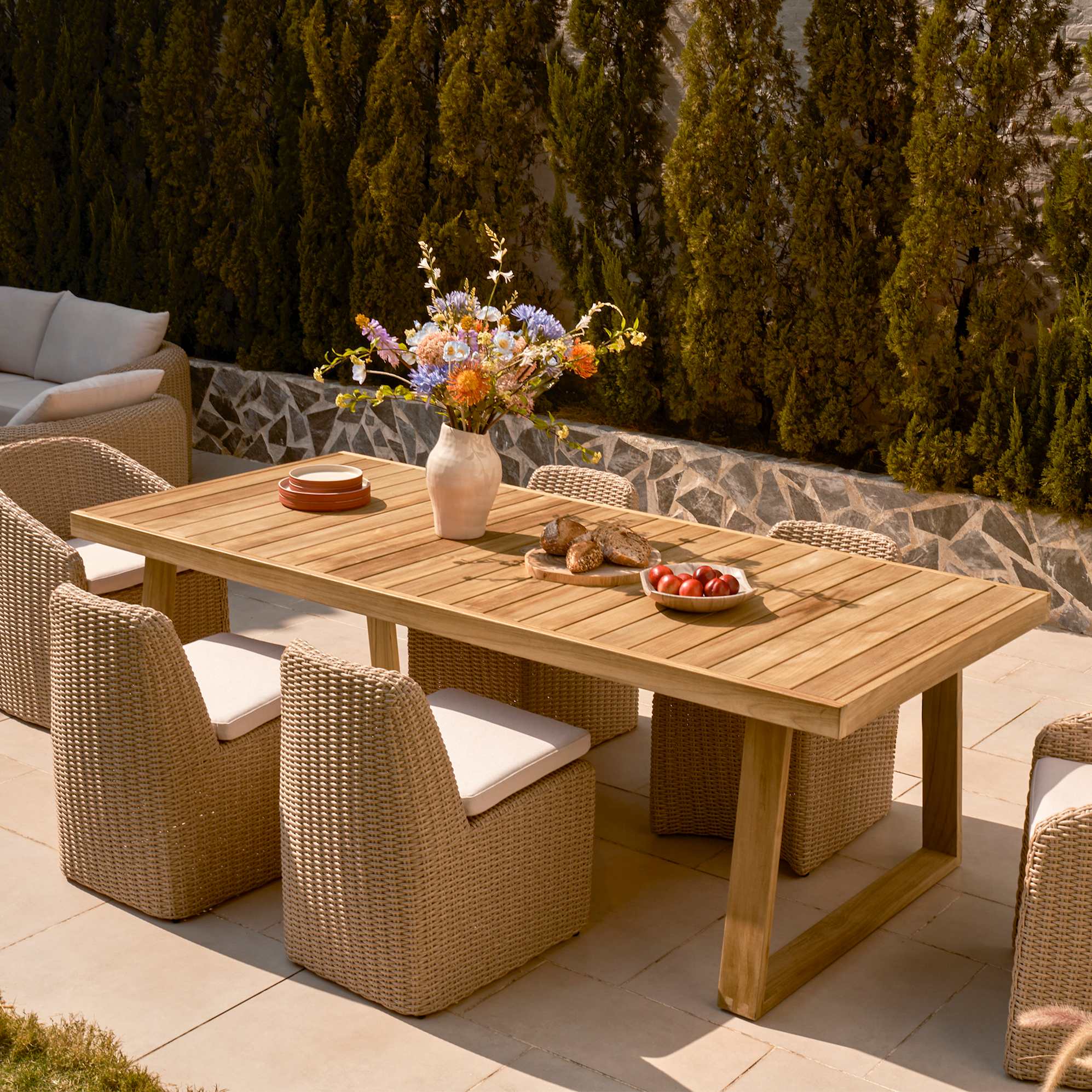 Rio Outdoor Teak Dining Table with Lorna Dining Chairs Set 2