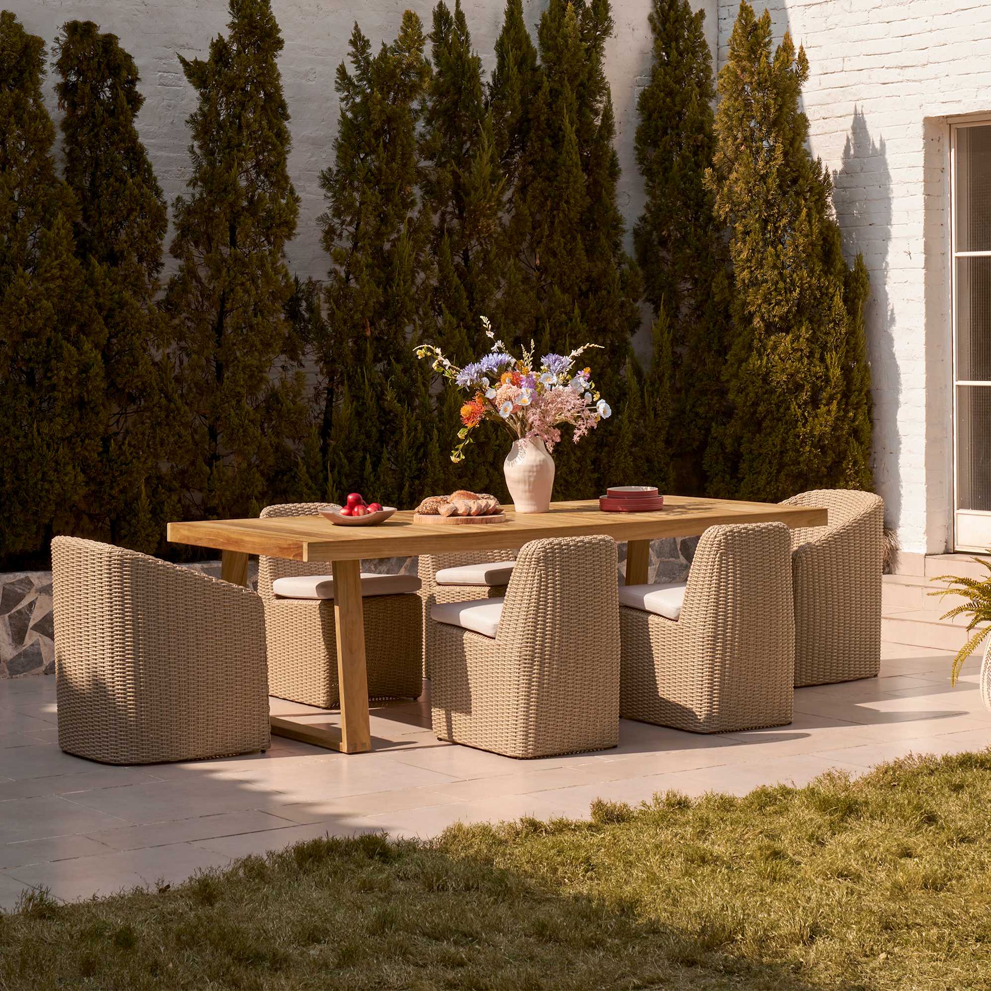 Rio Outdoor Teak Dining Table with Lorna Dining Chairs Set 0