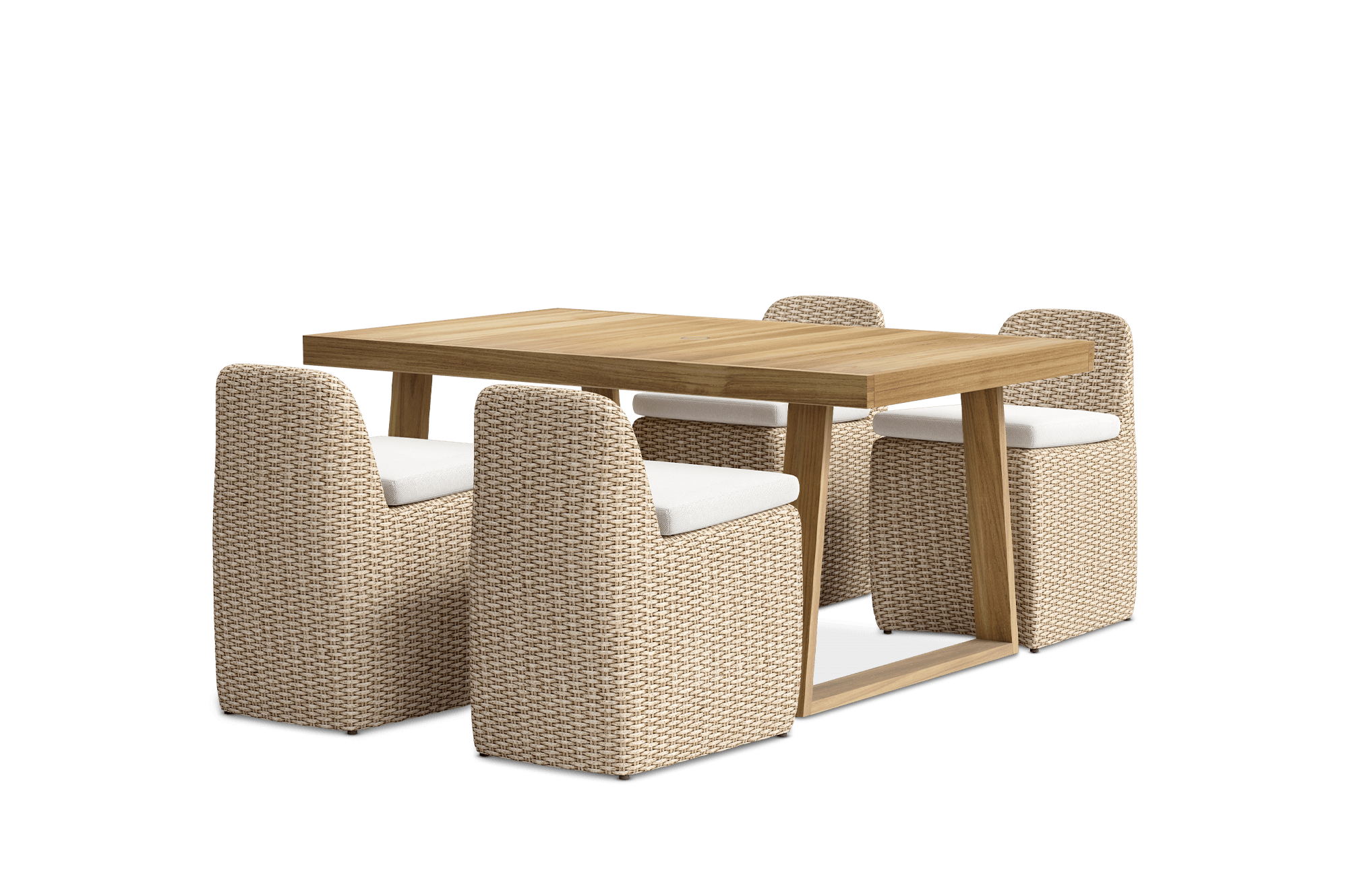 Rio Outdoor Teak Dining Table, 160cm and 4 Lorna Dining Chairs (Treated Version) , (Ciel) Oat
