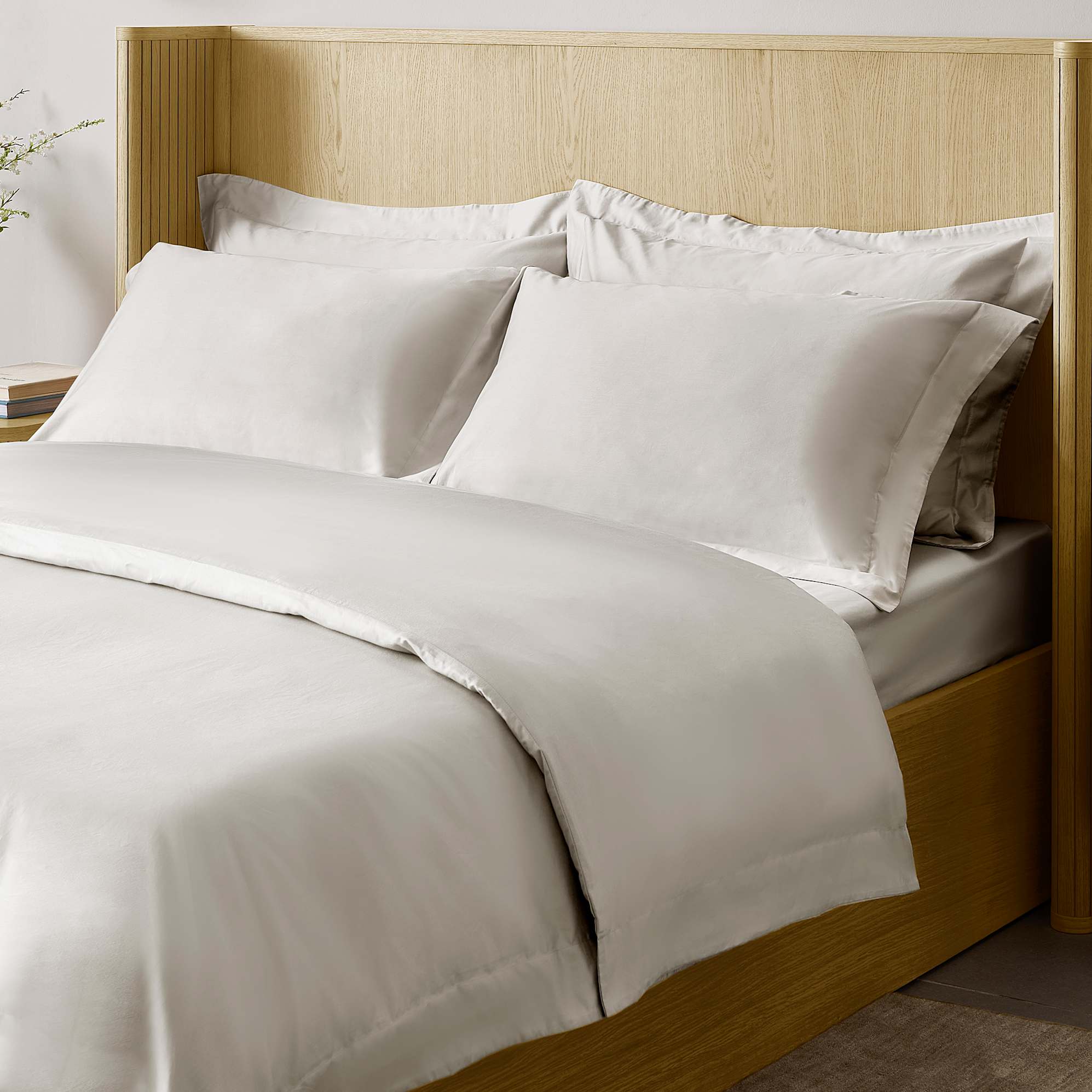 Luxe Sateen Queen Sheet Set and Duvet Cover, Mist lifestyle