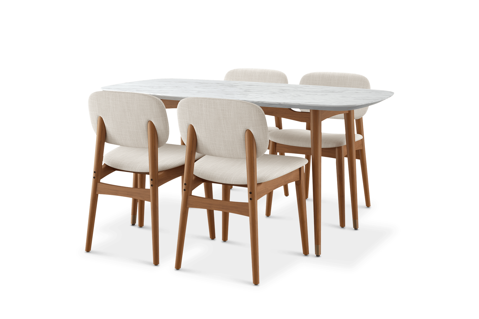 Kelsey Marble Dining Table with 4 Chairs Performance Genova, Oat Walnut 160cm