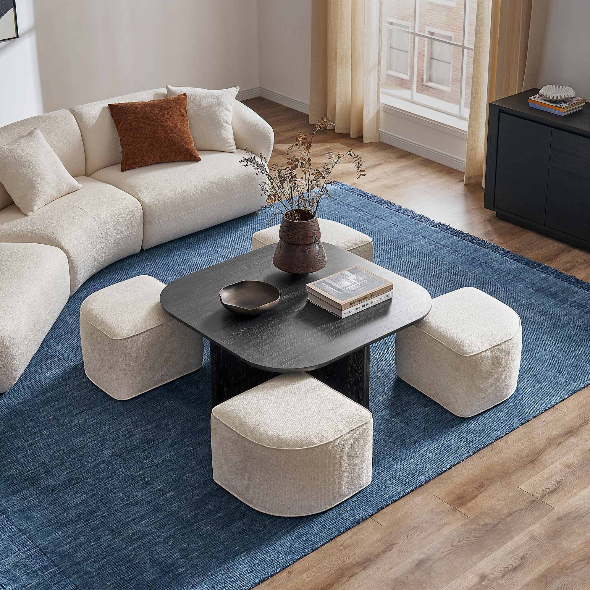 Hugg Square Nest of Coffee Table, Performance Dune (Black) lifestyle