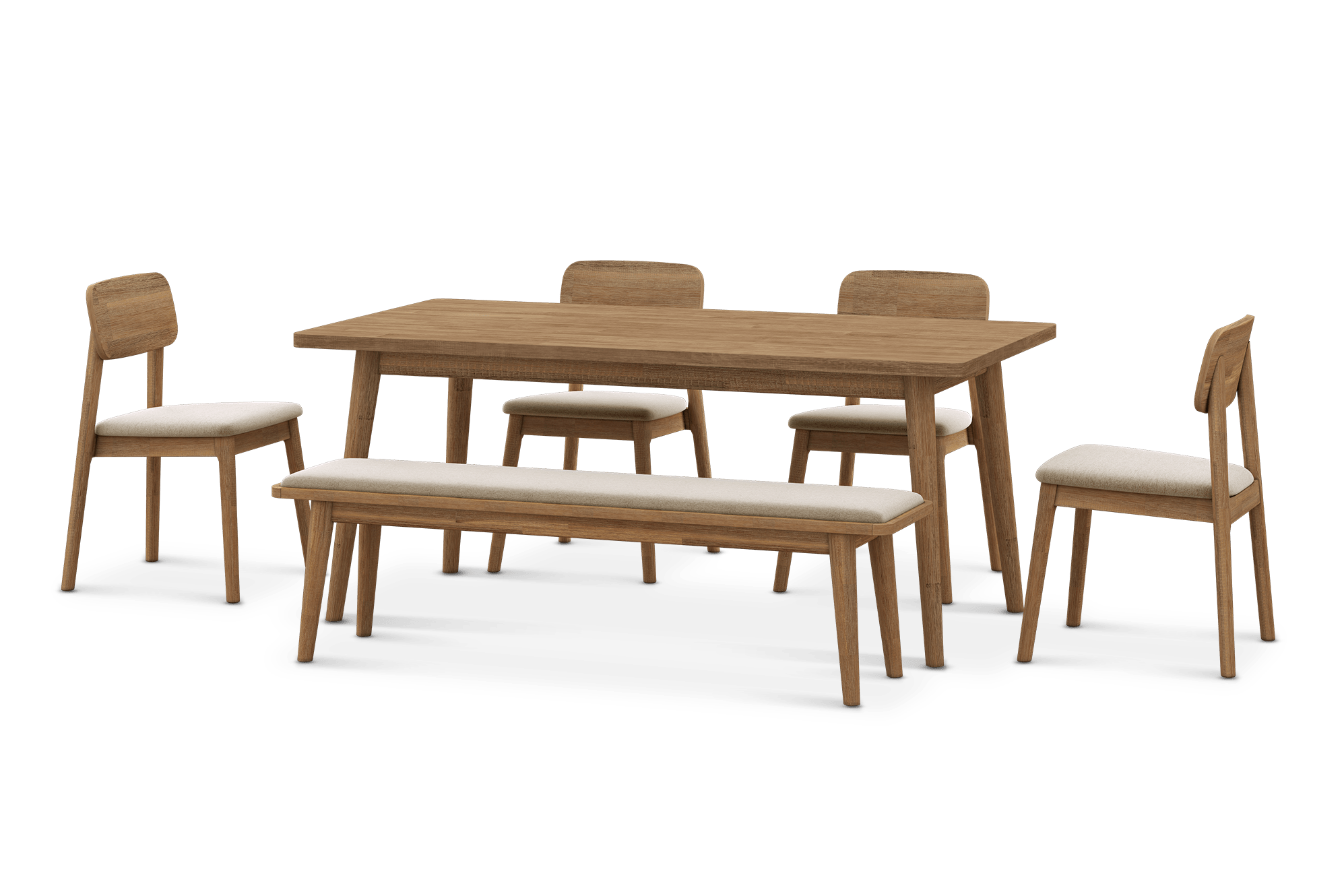 Seb Dining Table Table 70.9" with 4 Fabric Chairs and 63" Bench, (Performance Twill) Creamy White