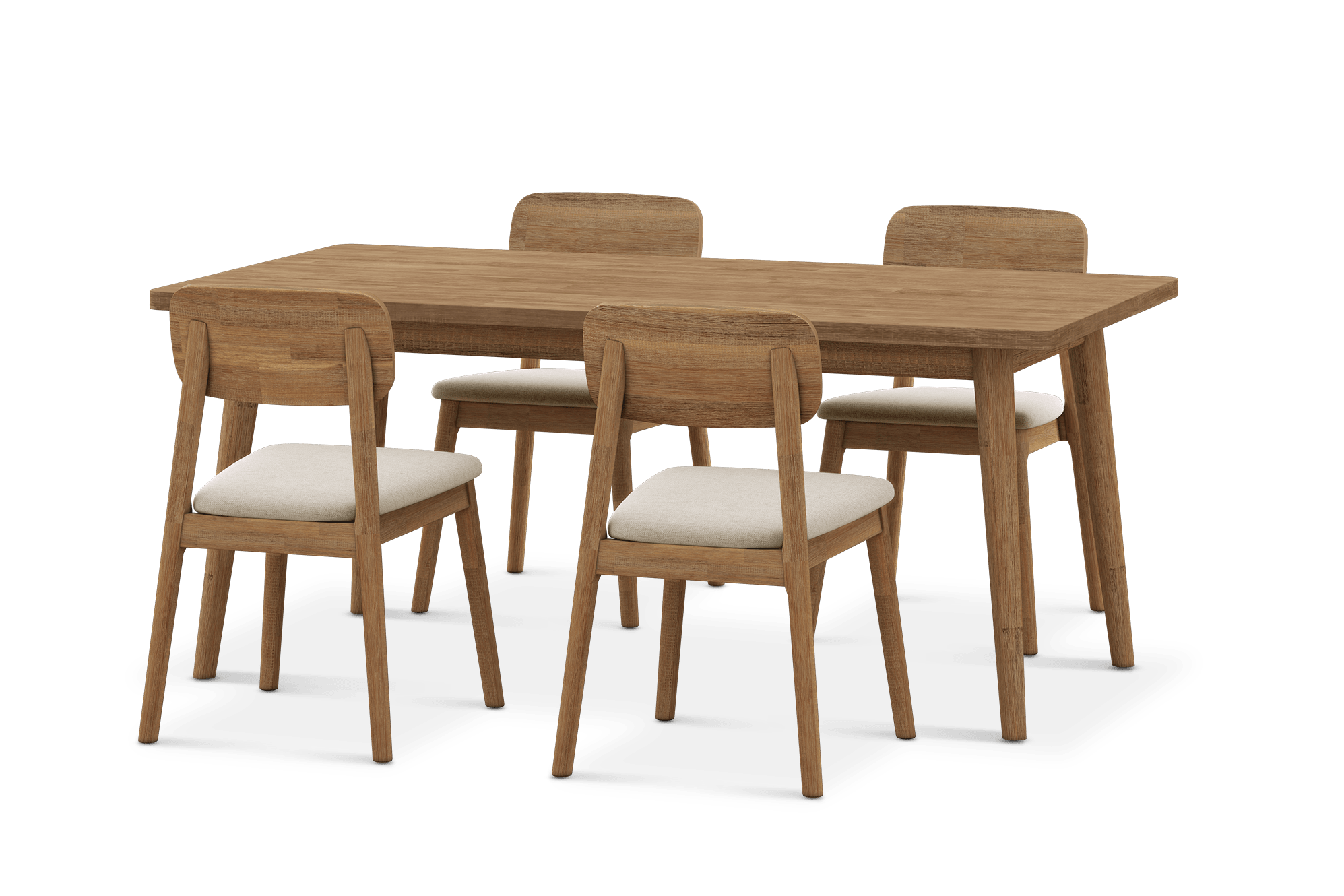 Seb Dining Table Table 180cm with 4 Fabric Chairs, (Performance Twill) Creamy White