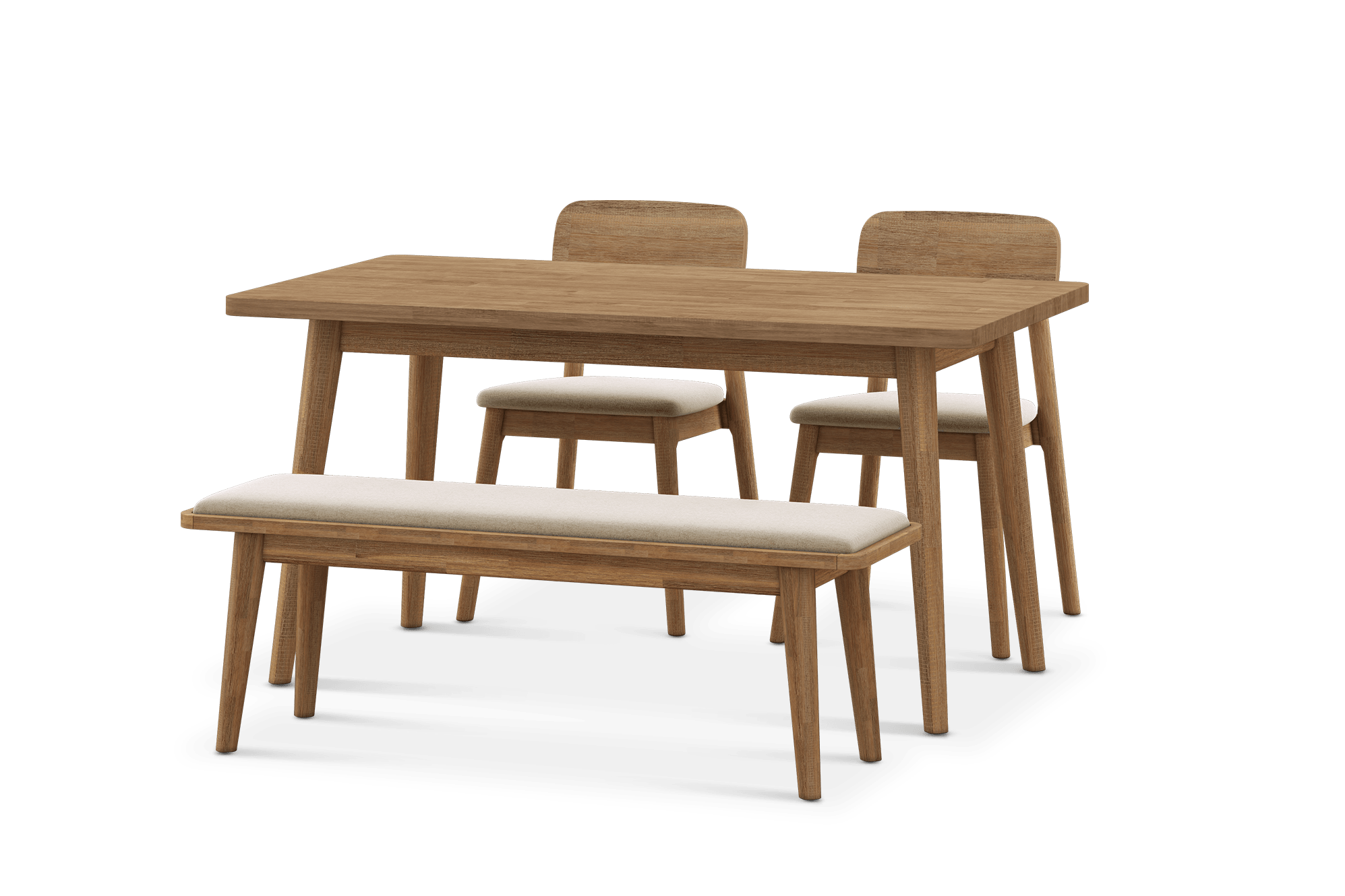 Seb Dining Table Table 59.1" with 2 Fabric Chairs and 51.2" Bench, (Performance Twill) Creamy White