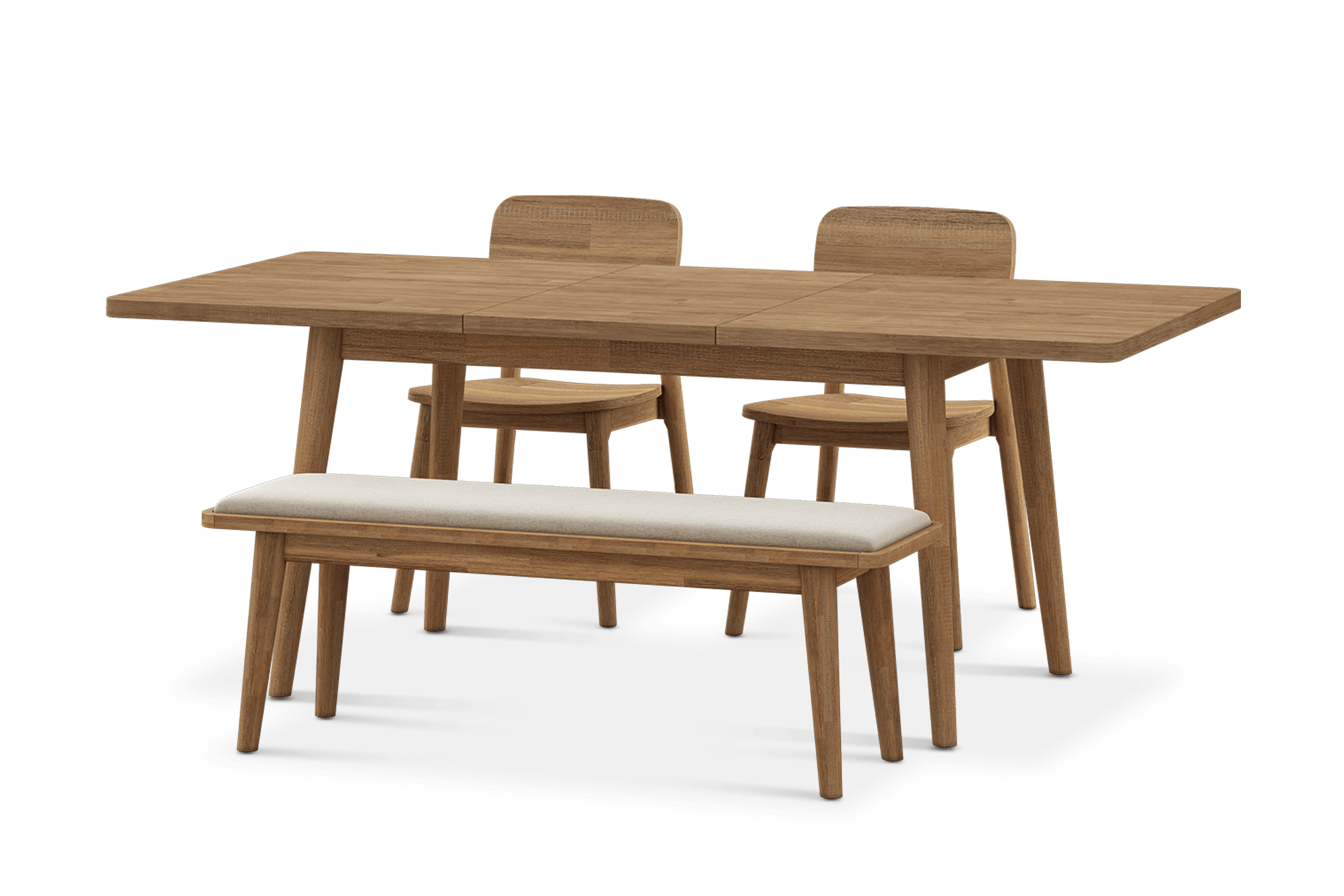 Seb Extendable Dining Table 150cm with 2 Wooden Chairs and 130cm Bench, (Performance Twill) Creamy White