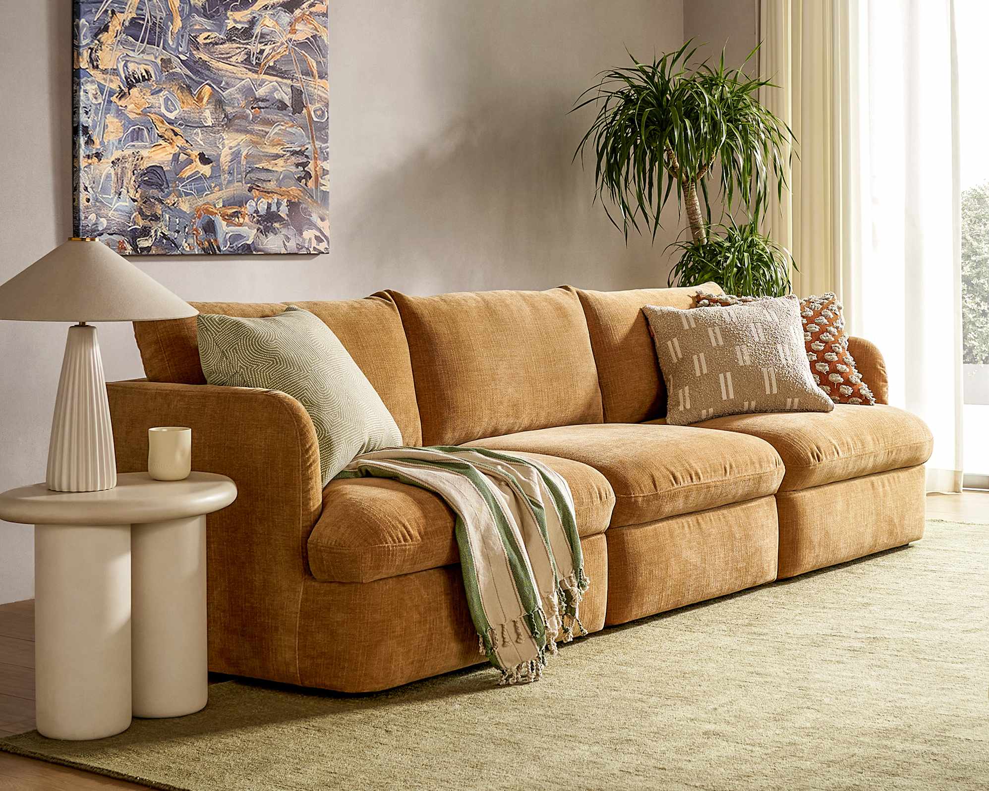 Ollie Storage Extended Sofa, (Greta) Mustard Brown lifestyle