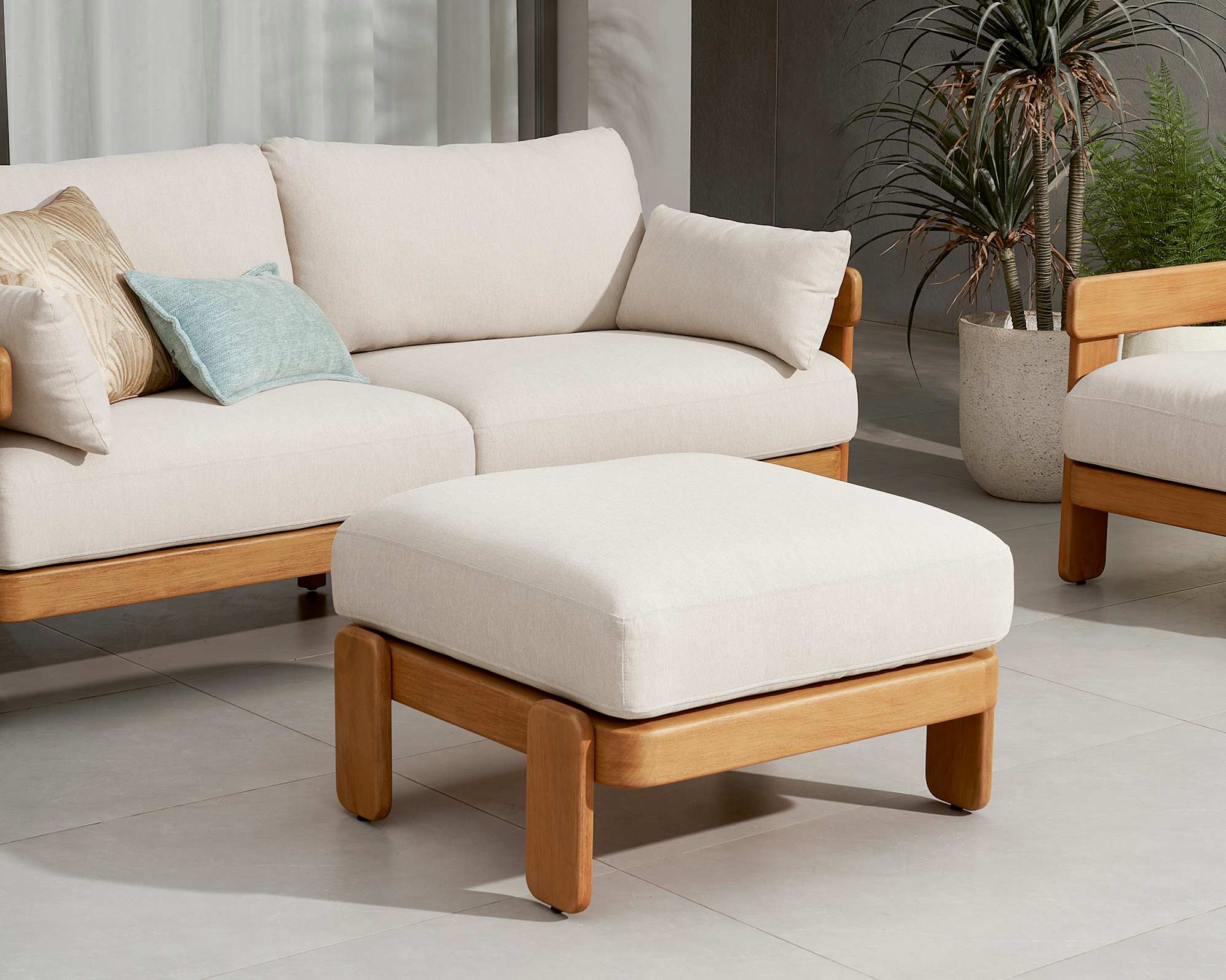 Eden Outdoor Ottoman, (Sable) Oat lifestyle