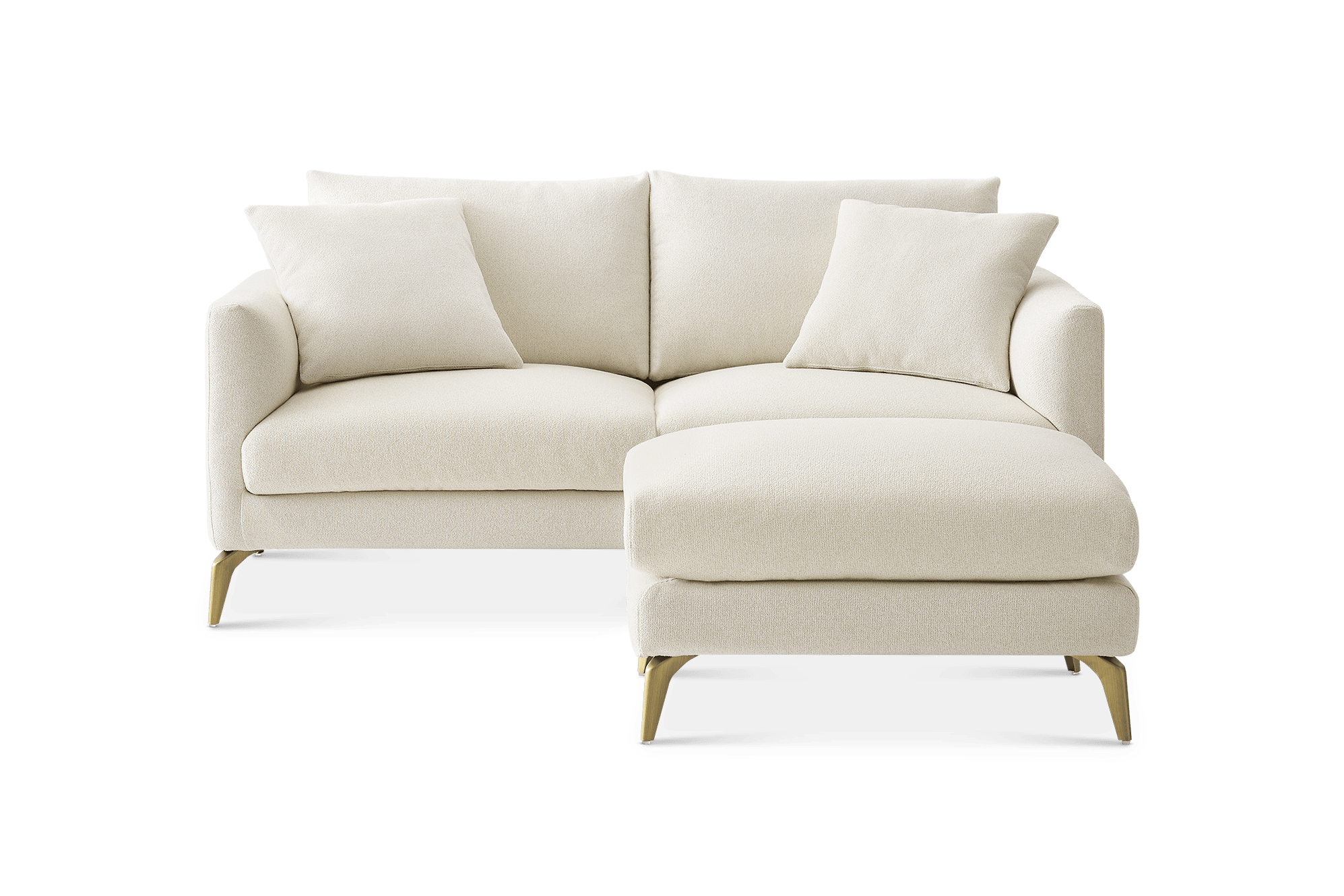 Lena 2 Seater Sofa with Ottoman, (Performance Hugo) Cream (Brass Legs)