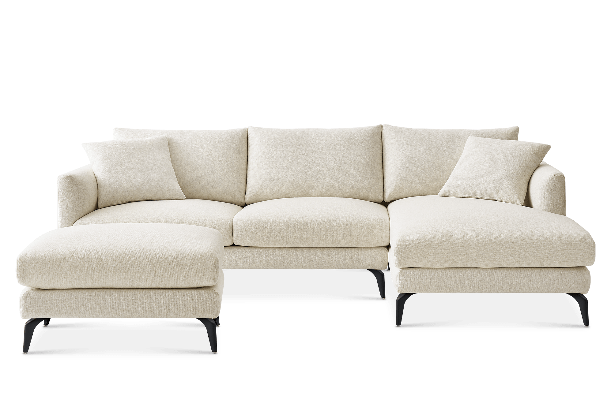 Lena Chaise Sectional Sofa Right Facing with Ottoman, (Performance Hugo) Cream (Matte Black Legs)