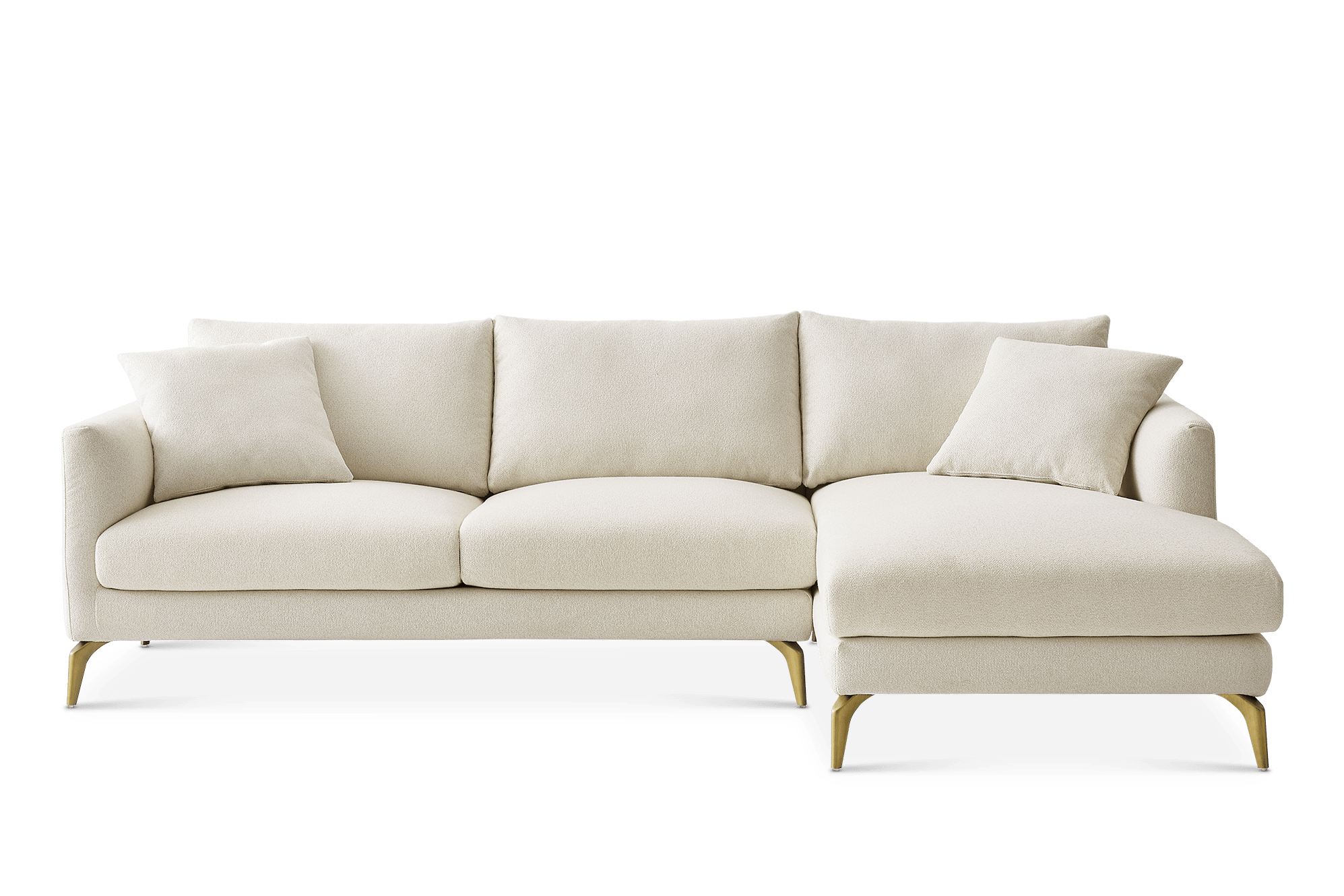 Lena Chaise Sectional Sofa Right Facing, (Performance Hugo) Cream (Brass Legs)
