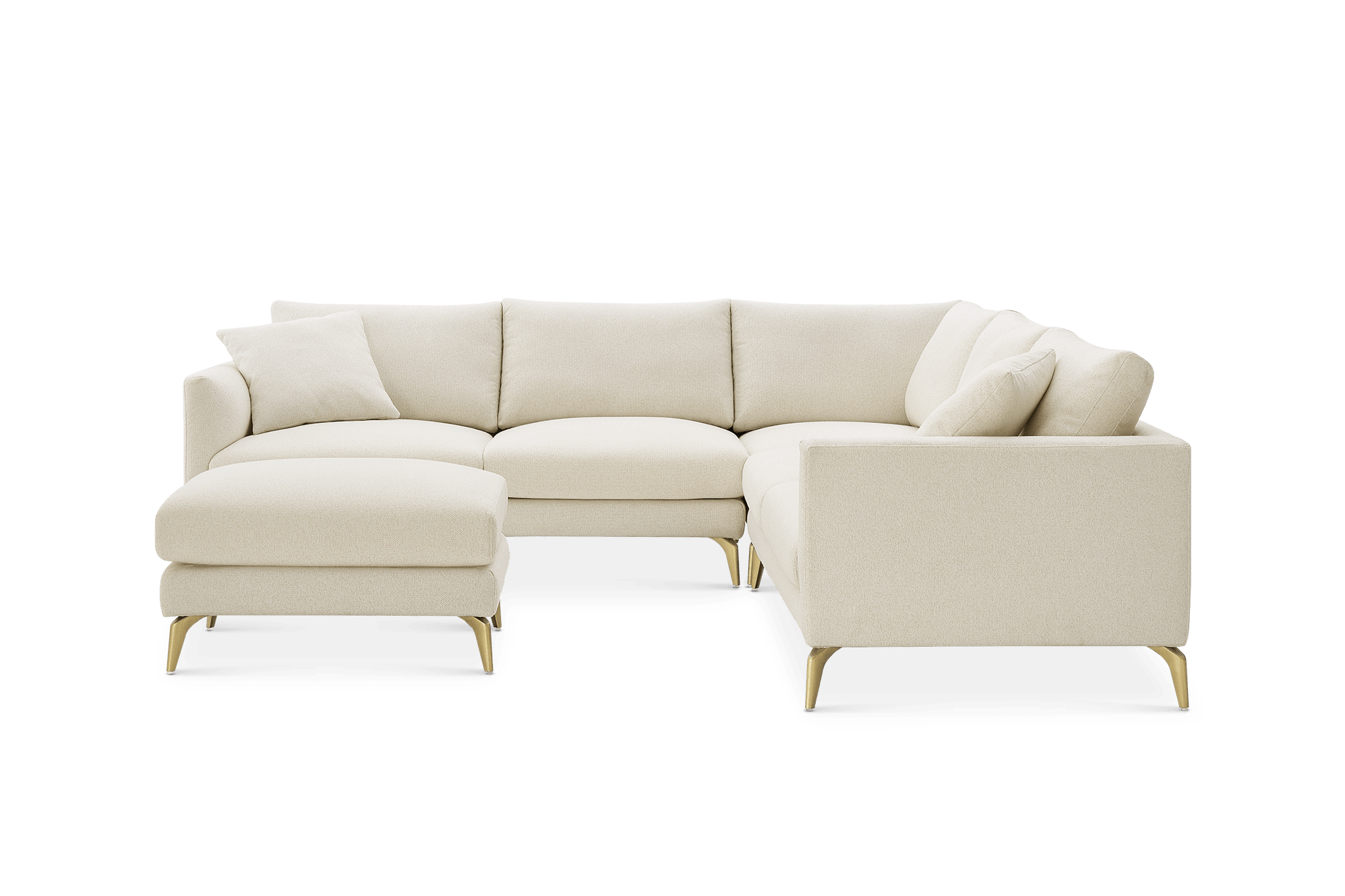 Lena L-Shape Sectional Sofa with Ottoman, (Performance Hugo) Cream (Brass Legs)