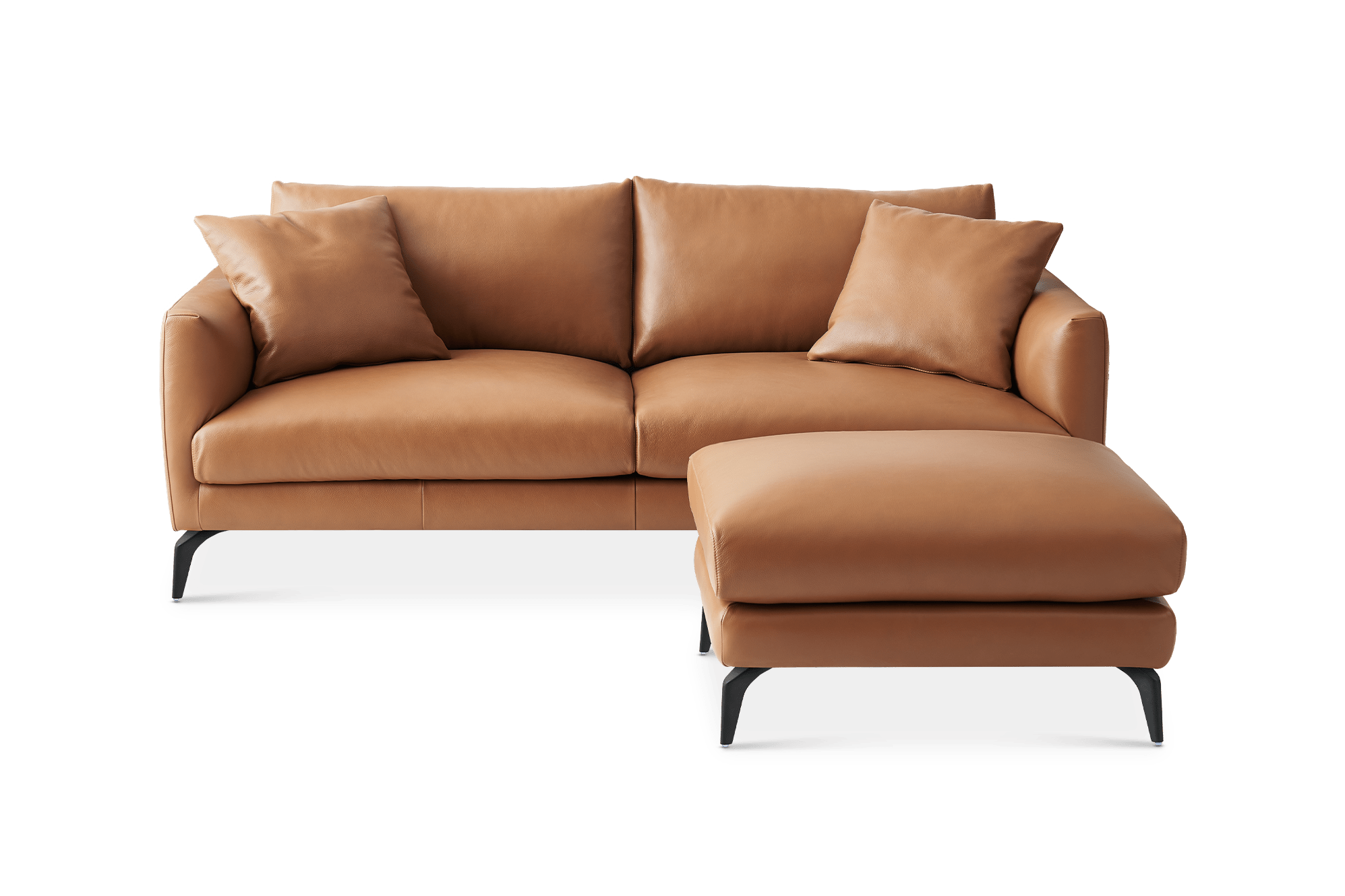Lena Leather Sofa with Ottoman, (Marche) Cocoa (Matte Black Leg)