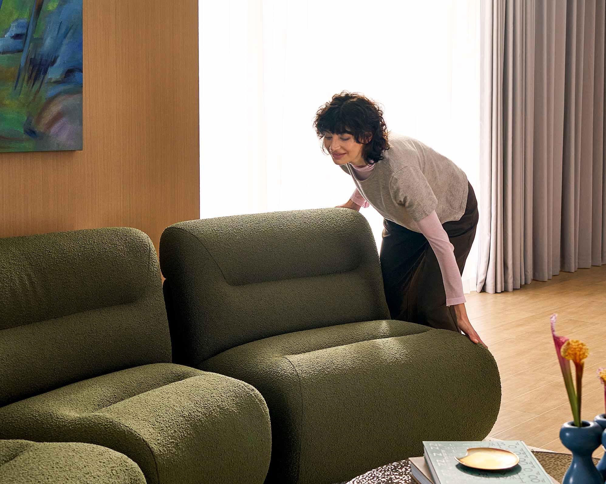 Tovi Performance Boucle 2 Seater Armless Sofa with Ottoman 6