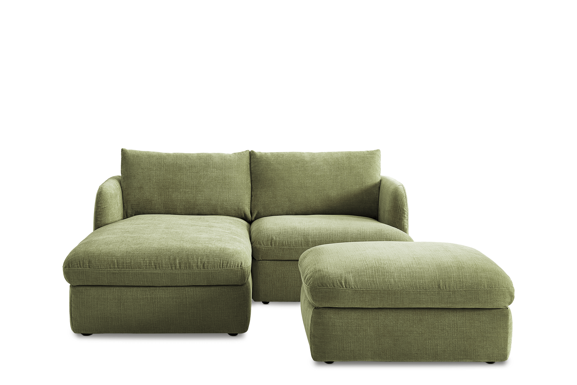 Ollie Storage Small Chaise Sectional Sofa Left Facinig with Ottoman, (Greta) Moss