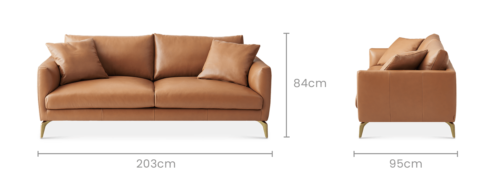 dimension of Lena Leather 3 Seater Sofa