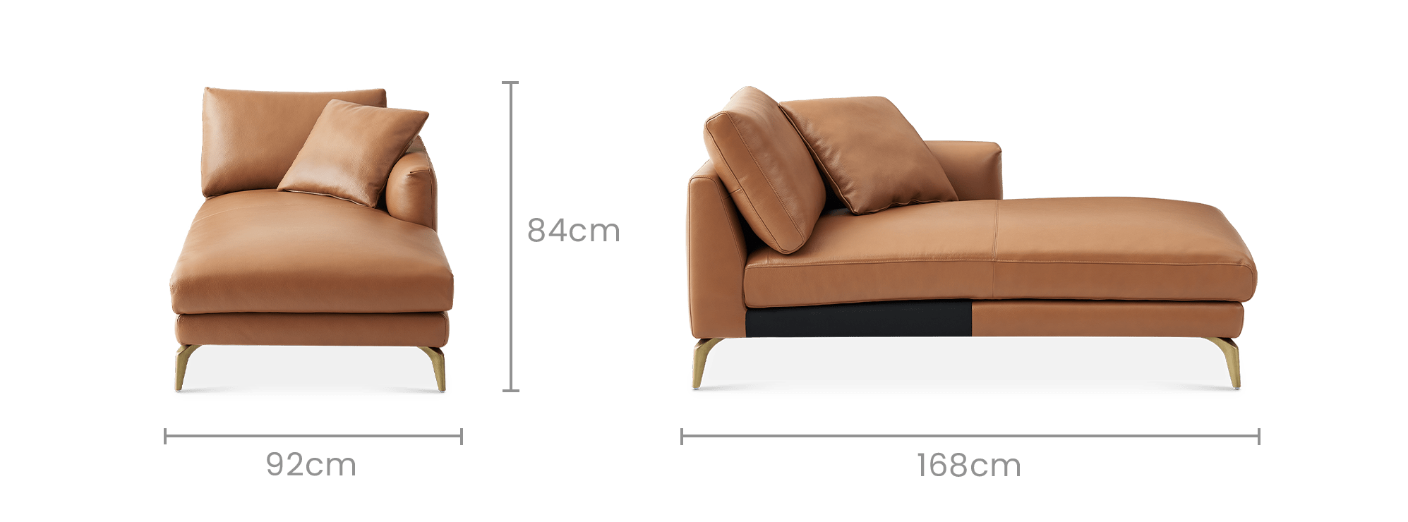 dimension of Lena Leather Right Chaise Sofa